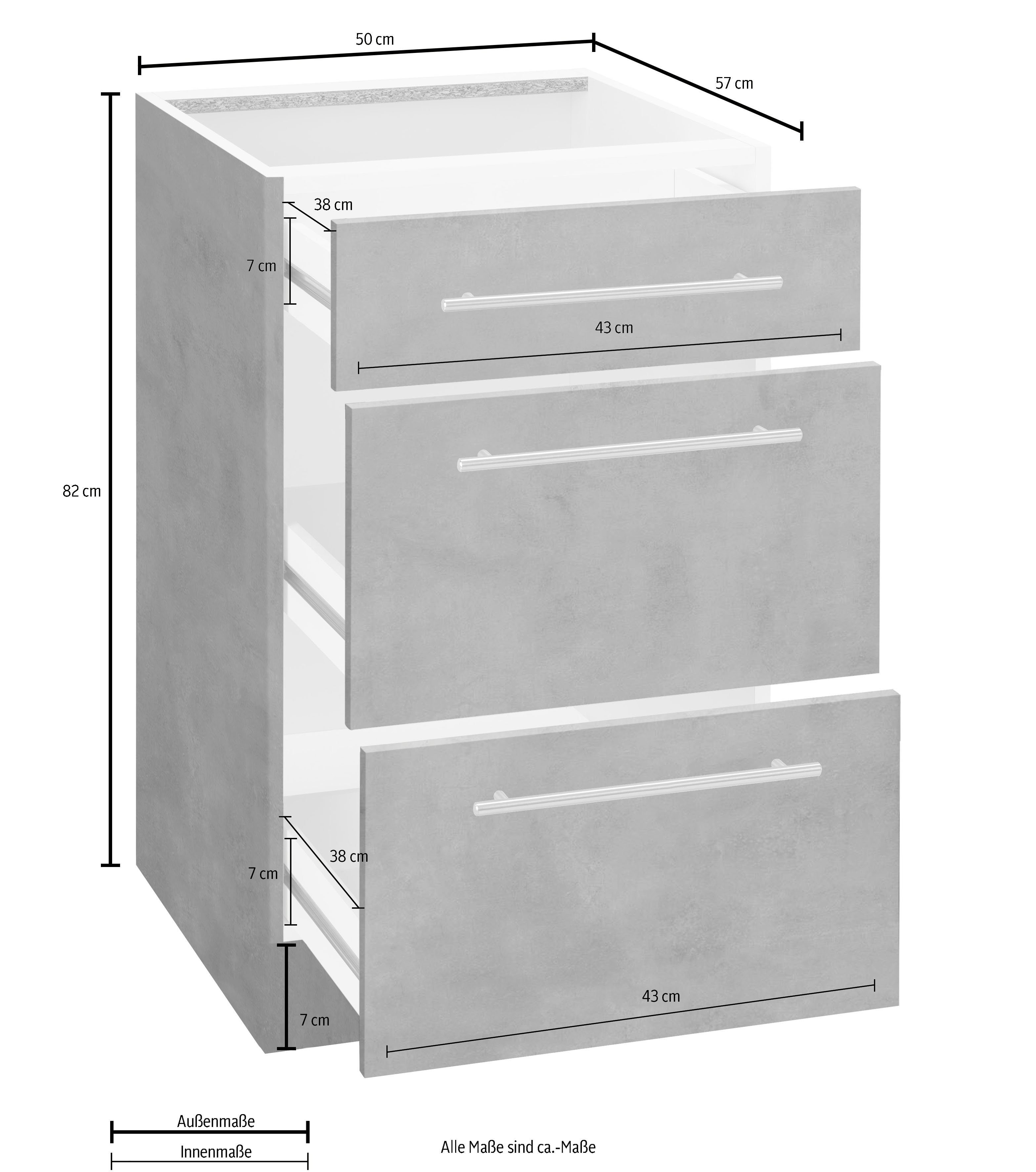 Flexi2 betonfarben/betonfarben wiho Breite Küchen 50 cm Unterschrank
