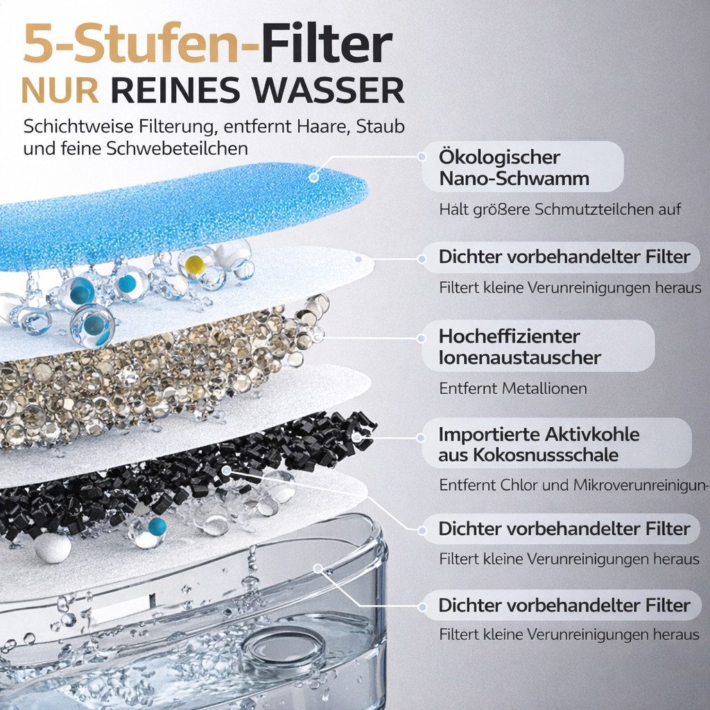 HOMELODY Trinkbrunnen Katzen Trinkbrunnen 4,2L mit 304 Edelstahl, kabellos, Akku, 3 Wassermodi, Bewegungsmelder, flüsterleise, Mehrfachfilter