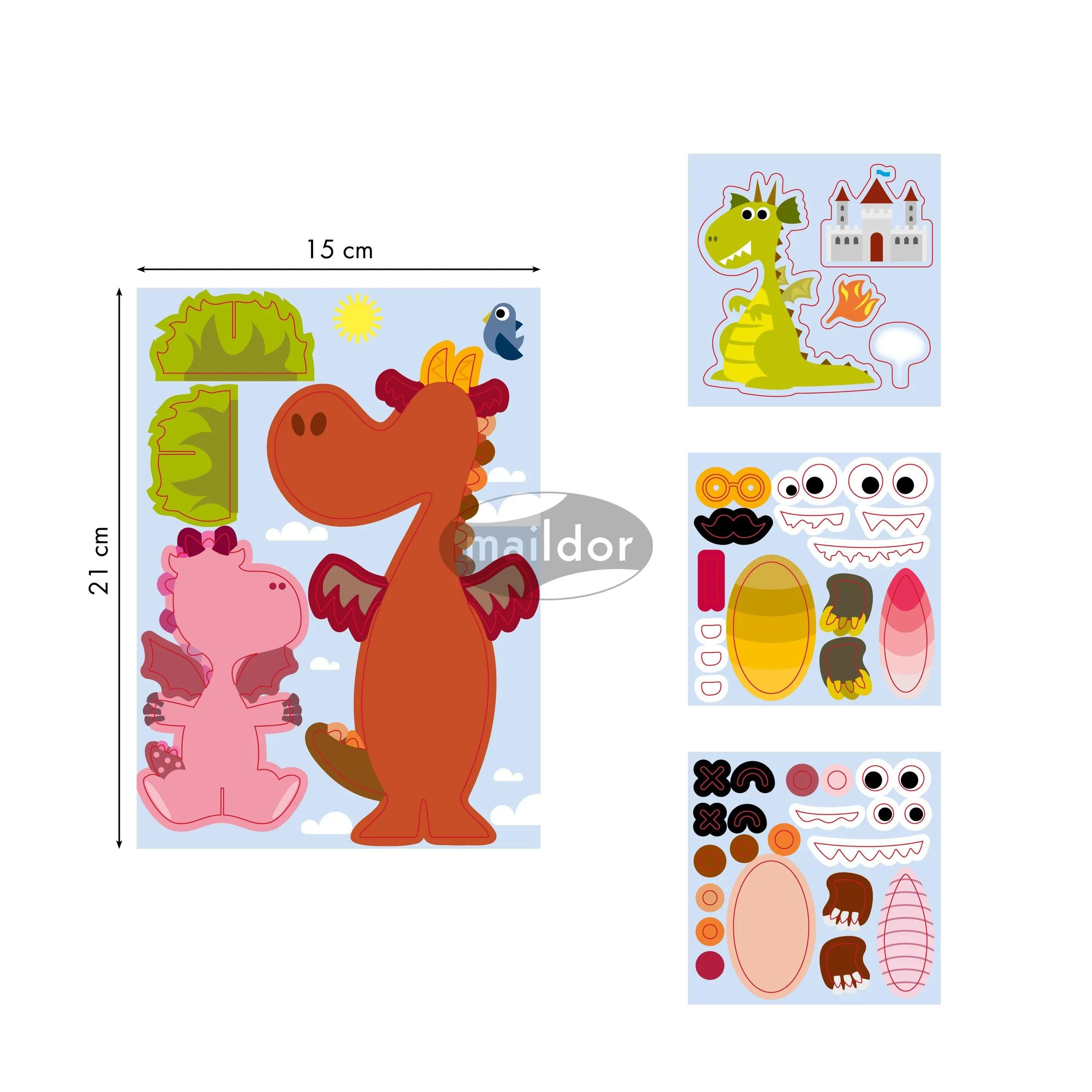 maildor Sticker 10x Kreativset, 3D-Drachen - Mehrfarbig AF024C, My Mandarine