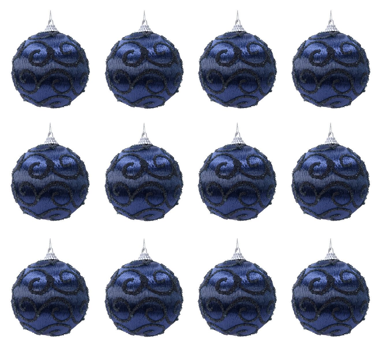 Kaemingk Weihnachtsbaumkugel, Weihnachtskugeln Kunststoff 8cm Ranken Motiv 12er Set - Nachtblau