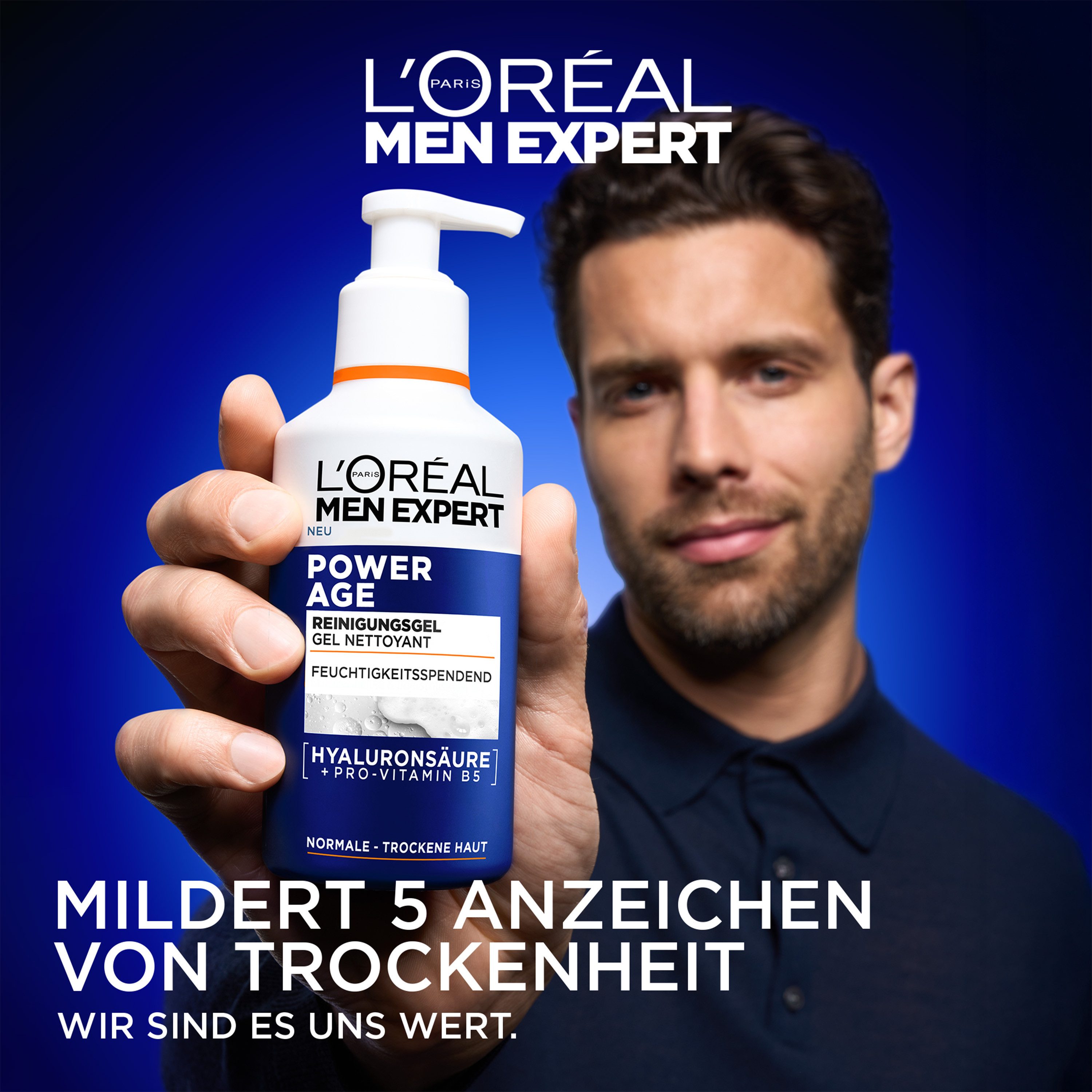 L'ORÉAL PARIS MEN EXPERT Gesichts-Reinigungscreme POWER AGE FEUCHTIGKEITSSPENDENDES REINIGUNGSGEL, mit hydratisierender Hyaluronsäure und nährendem Vitamin B5