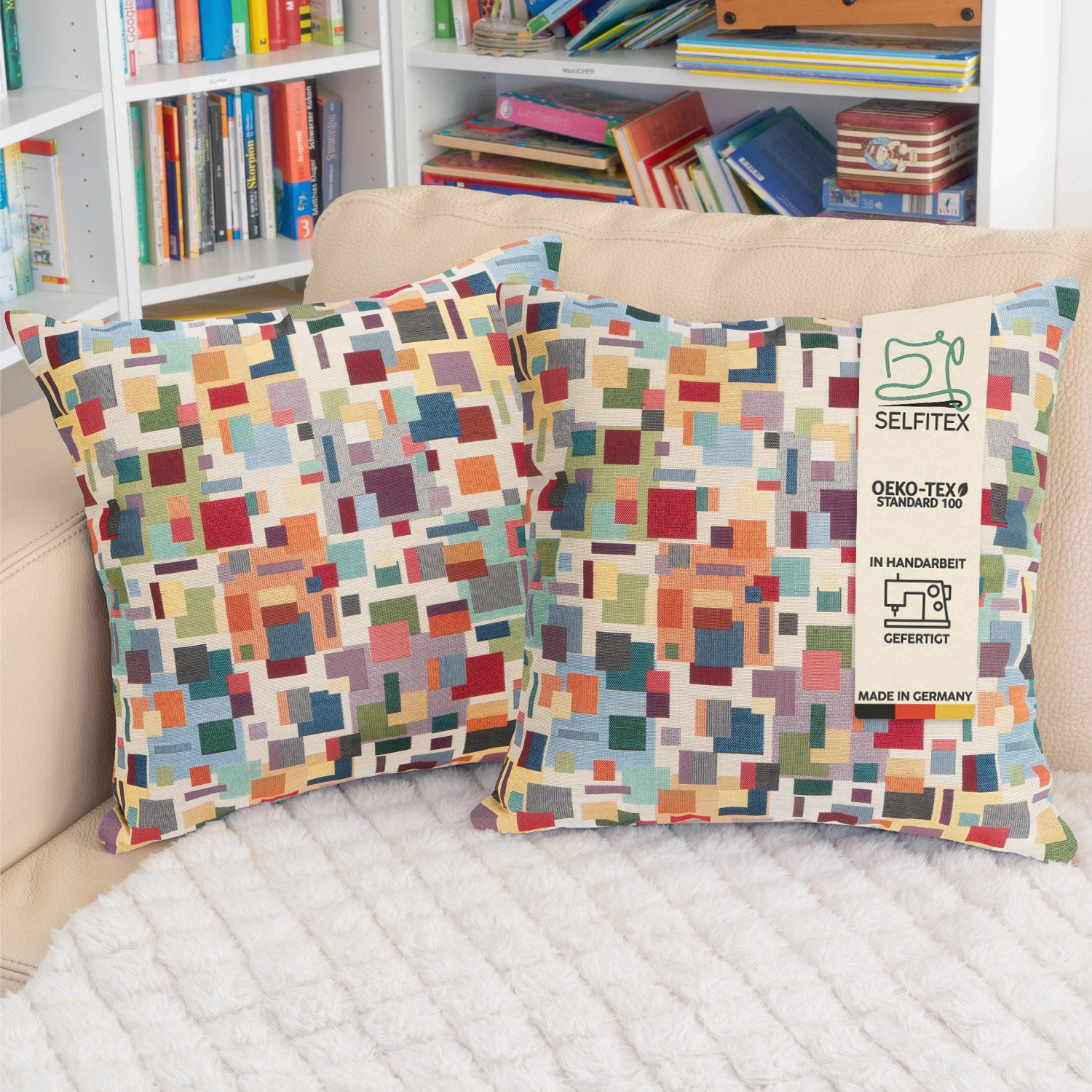Dekokissen mit buntem Muster im 2er Set, 30x50/40x40/50x50 inkl. Füllkissen