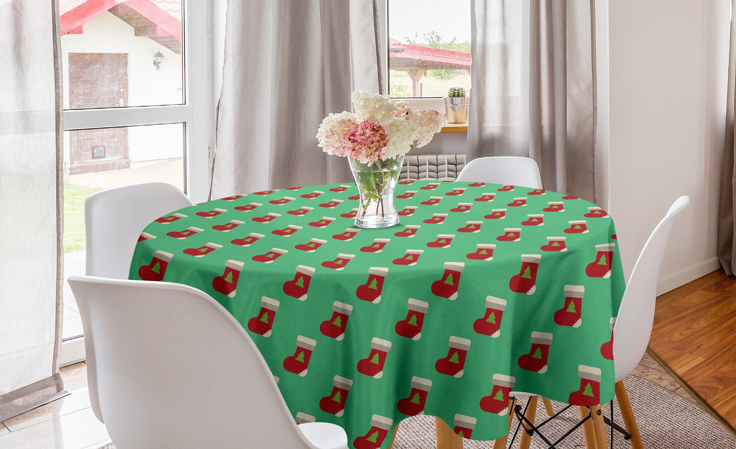 Abakuhaus Tischdecke für Tischdecke Kreis Esszimmer Grünes Socken Weihnachten Abdeckung Dekoration, Weihnachtsmann Küche Frohe