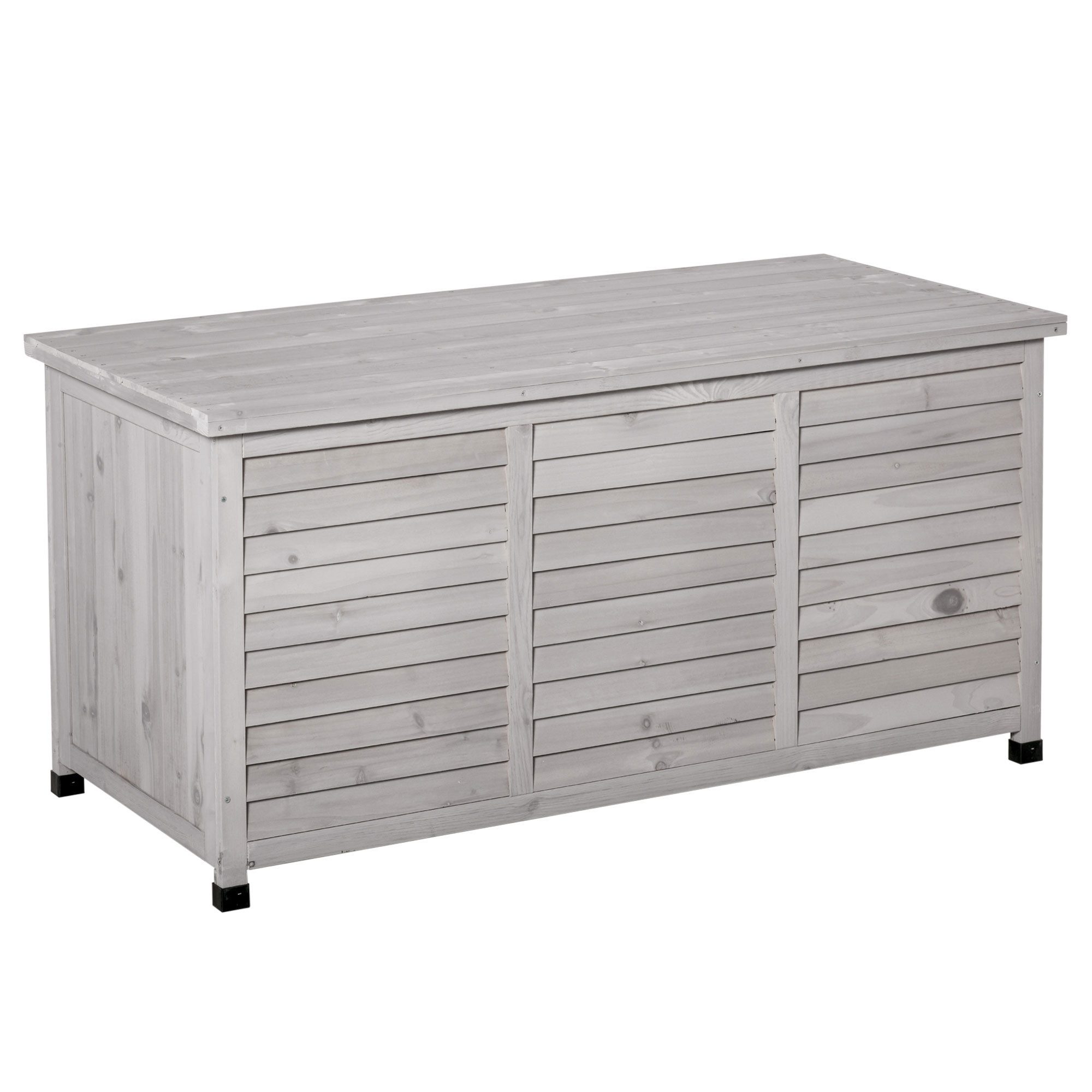Outsunny Geräteschrank Aufbewahrungsbox, Gartentruhe, wetterbeständig, Massivholz (Kissenbox, 1-St., Gartenbox) für Garten, Balkon, Hellgrau – Bild 2 von 5