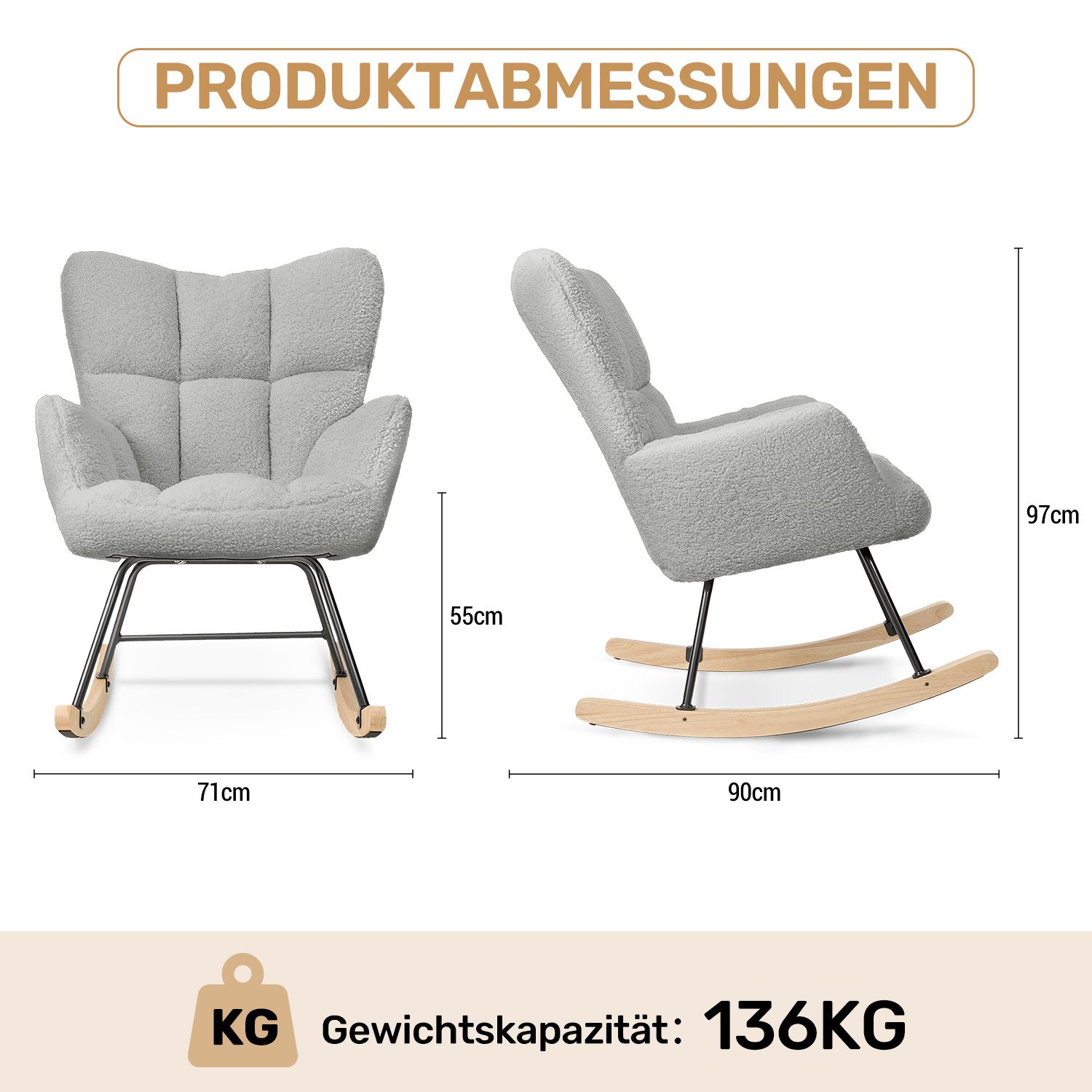 HawthyHome Schaukelstuhl gepolstert Relaxsessel für Wohnzimmer Schlafzimmer Balkon