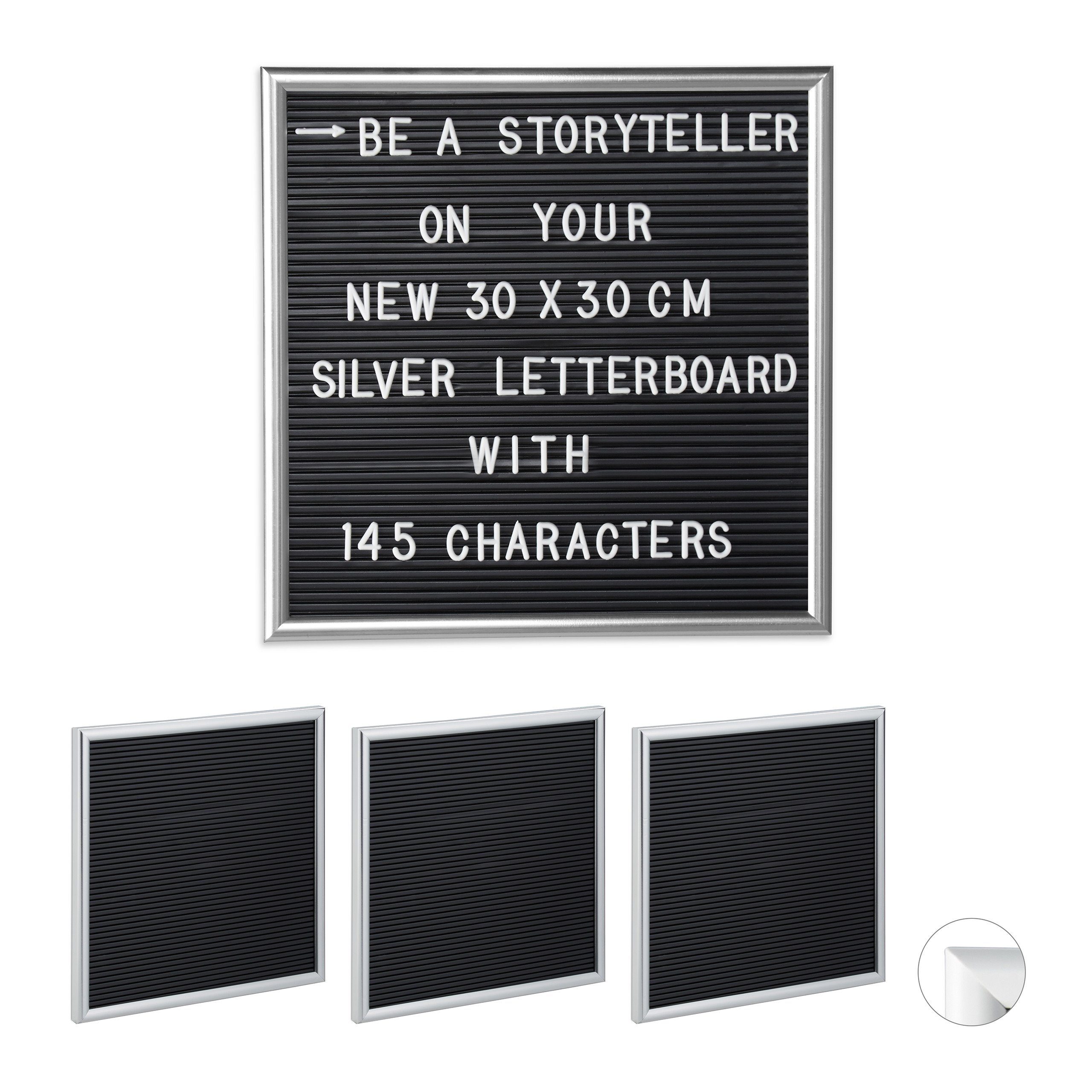 relaxdays Memoboard 4 Letterboard 30 30 x silber x cm