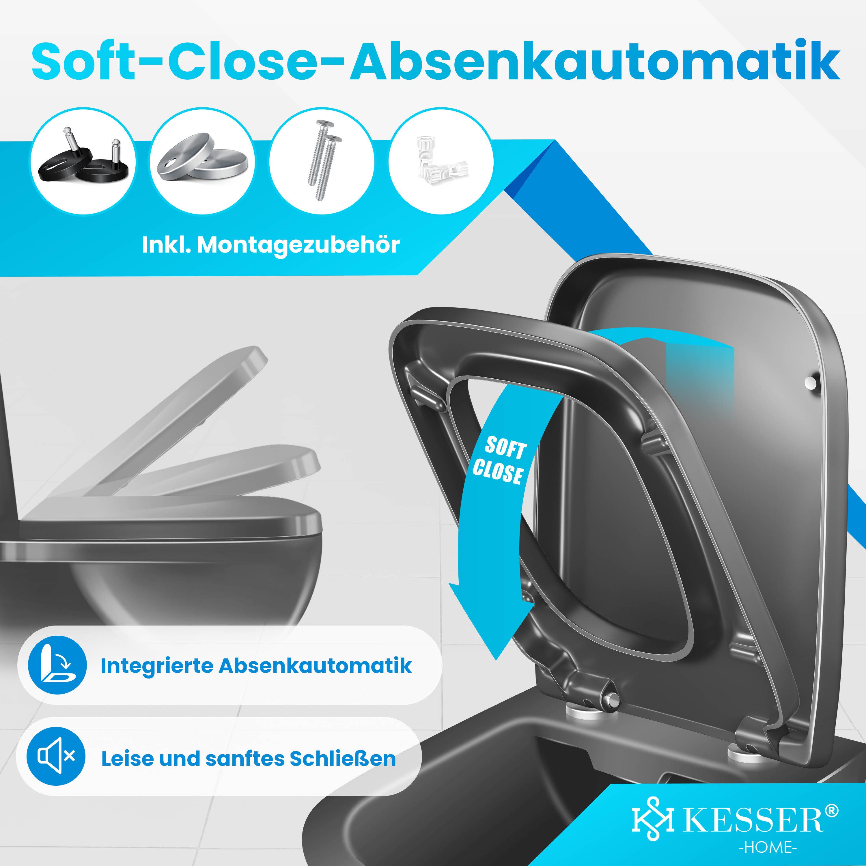 KESSER WC-Sitz, Toilettendeckel mit Absenkautomatik & Softclose aus Duroplast