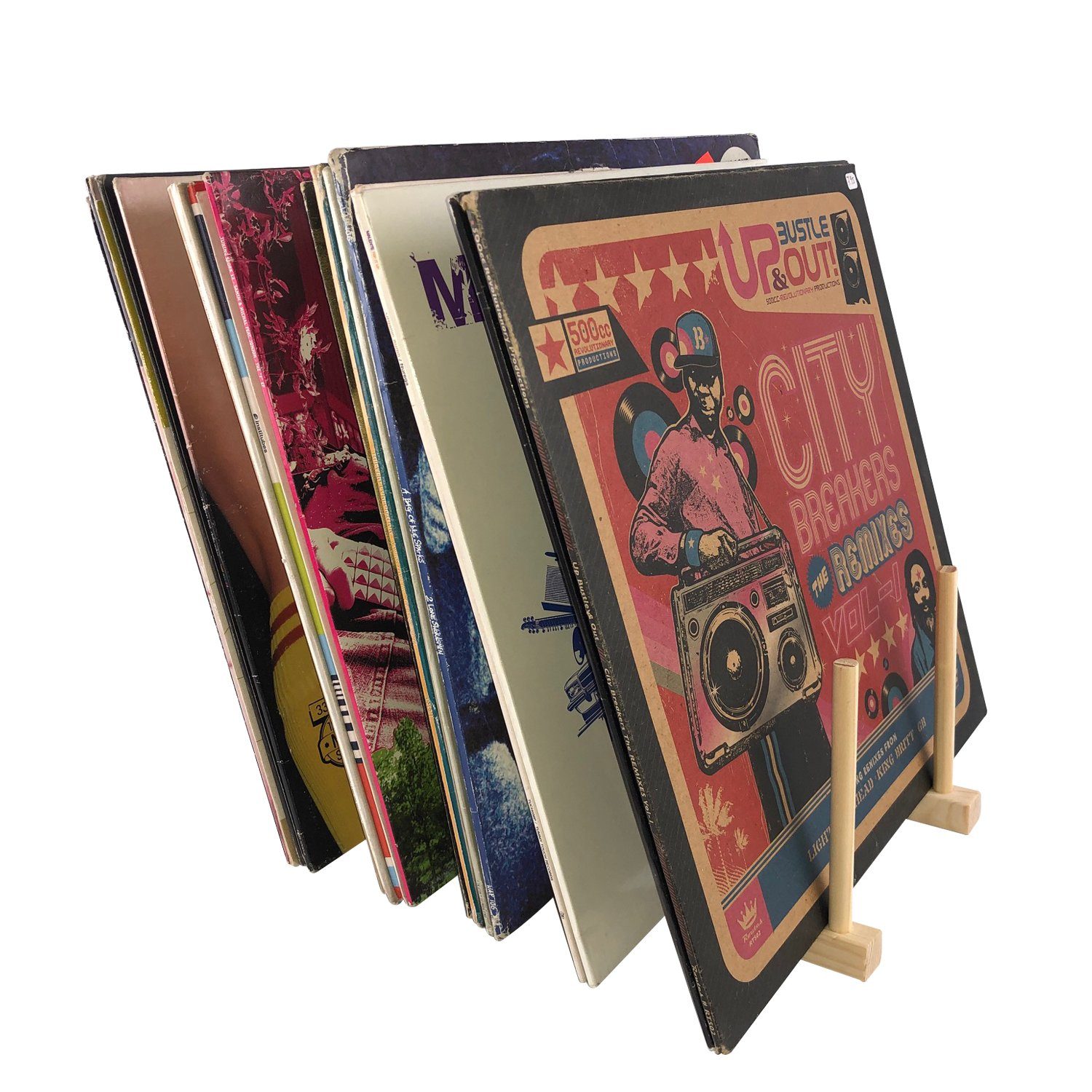 7even Schallplatten Halter / Vinyl Ständer für LPs, Maxis 12" in Holz Optik Plattenspieler