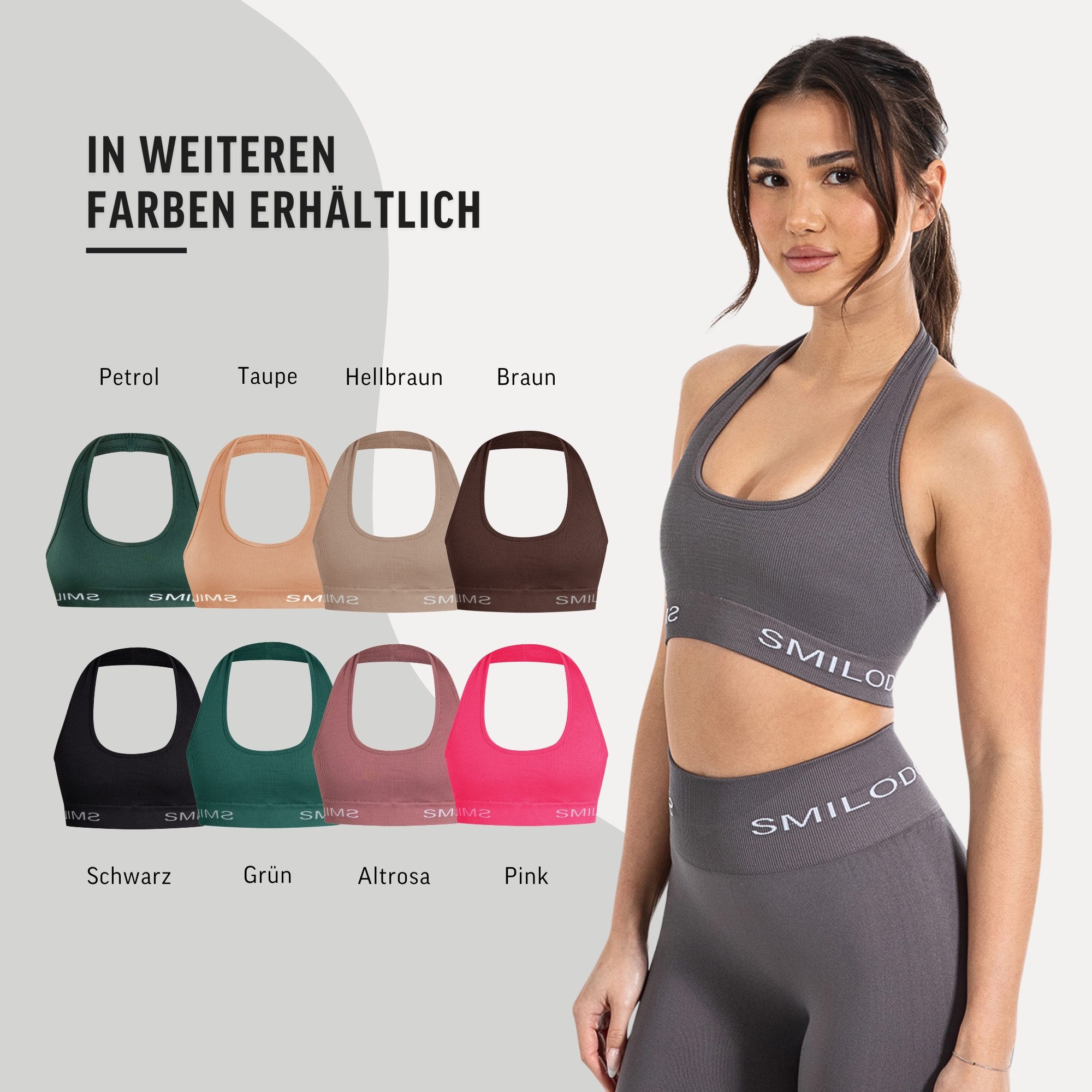 Smilodox Sport-BH Azura, Seamless Sport Top Rückenfrei Starker Halt Fitness Alltag Scrunch Bra ohne Bügel Atmungsaktiv Yoga Gym Bustier Schriftzug – Bild 4 von 5