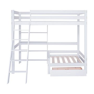 Ulife Etagenbett mit Regalen und Sofa,Holzbett Kinderbett Bettrahmen, mit fünfstufiger Schrägleiter,Weiß, 90x200 cm