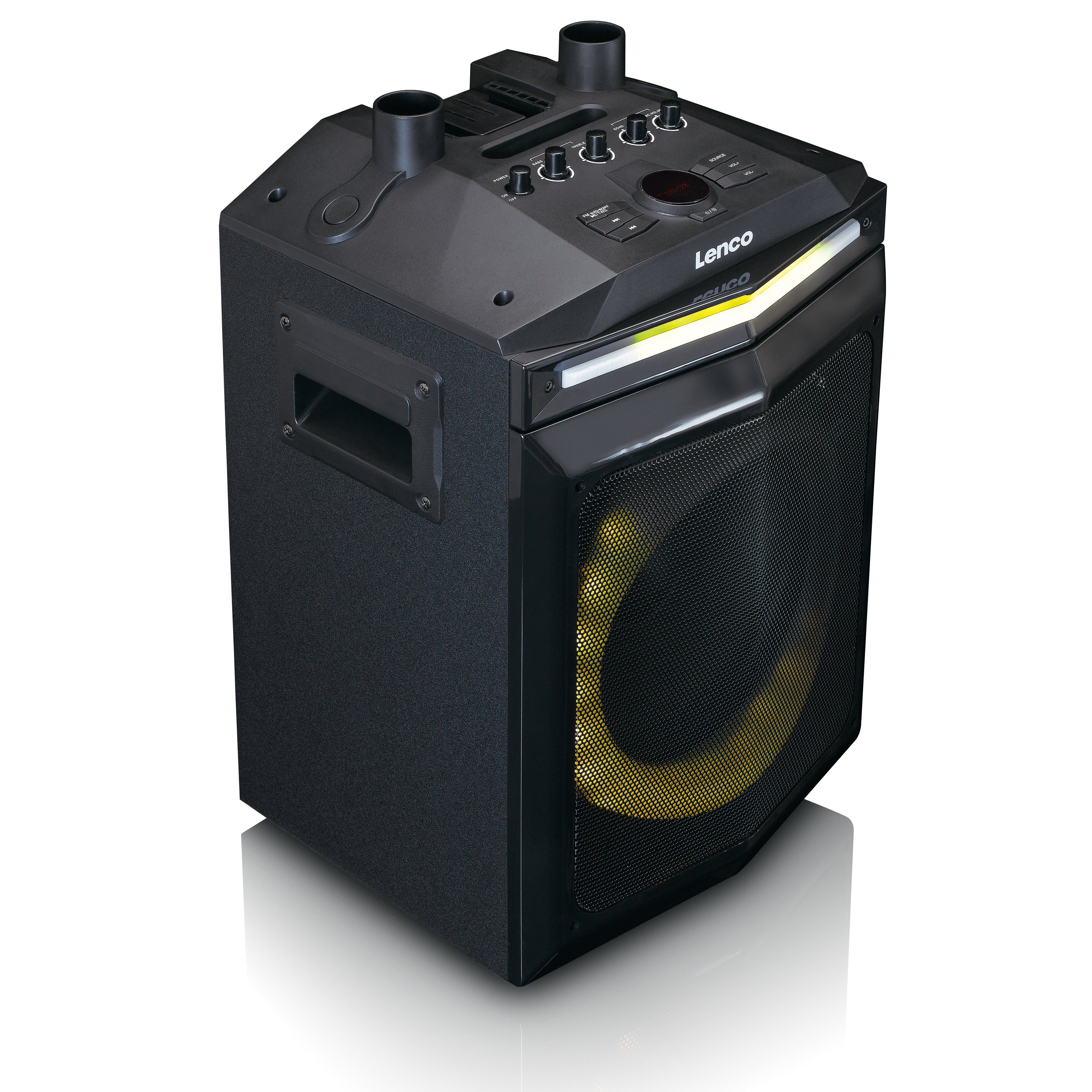 Lenco PA-220BK Bluetooth-Lautsprecher 2.0 (120 W, LED Bluetooth-Lautsprecher&Verstärker, 120W, USB, inkl. Mikrofonen)
