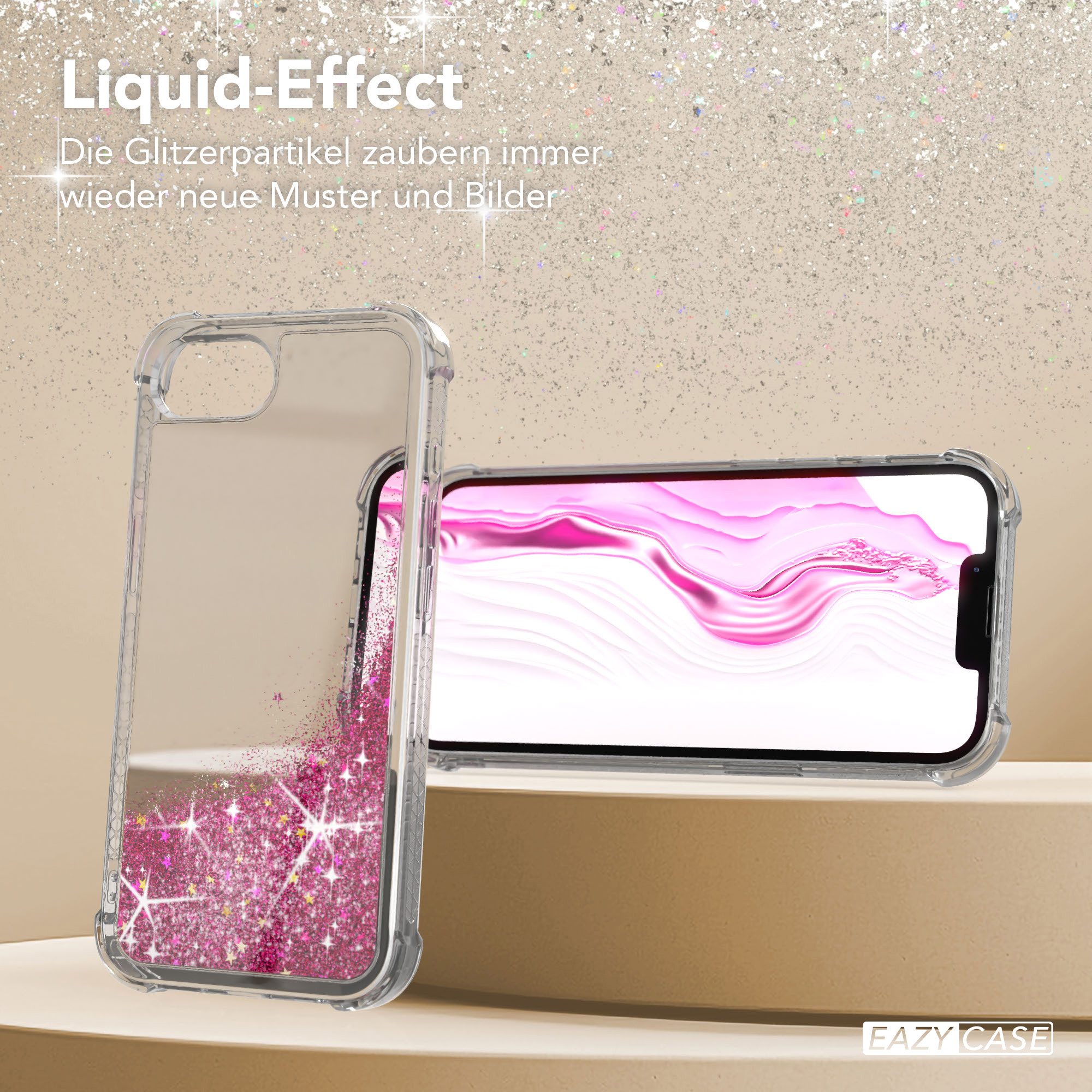 EAZY CASE Handyhülle Liquid Glittery Case für Apple iPhone 16e 6,1 Zoll, Glitzerhülle Shiny Slimcover stoßfest Durchsichtig Bumper Case Pink