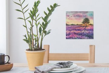 OneMillionCanvasses® Leinwandbild Lavendel - Farbe - Vögel - Bäume - Lila, (1 St), Leinwand Bilder für Wohnzimmer Schlafzimmer