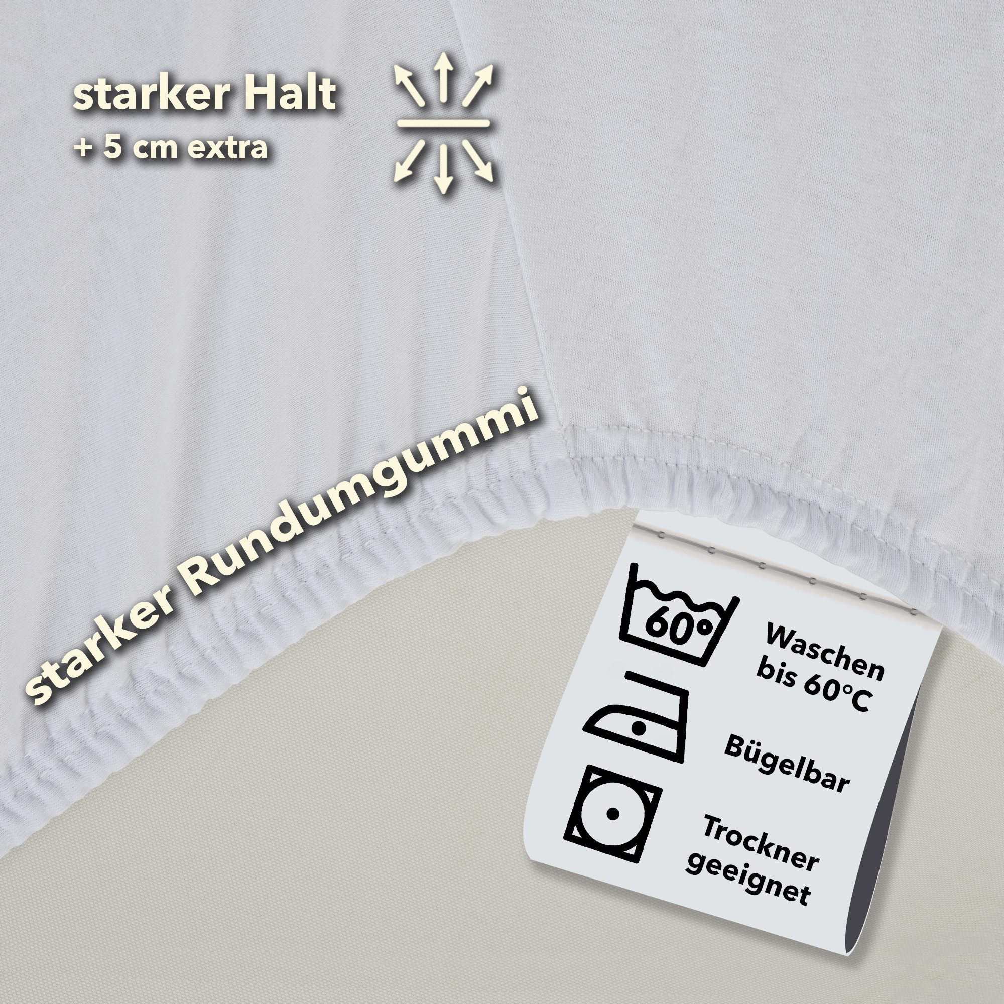 STUDIO Spannbettlaken Basic, viele Größen, 100% gekämmte Baumwolle, OEKO-TEX 100, Jersey, Baumwolle, Gummizug: rundum, (1 Stück), 90x200 cm Bettlaken Spannbetttuch bis 25 cm Höhe - Weiß