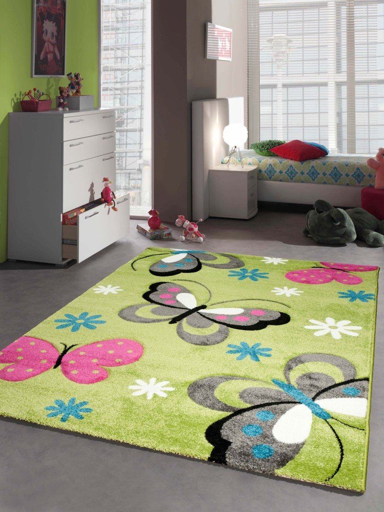 Kinderteppich Kinderteppich Spielteppich Kinderzimmer Mädchen Teppich  Schmetterling grün, Carpetia, rechteckig, Höhe: 13 mm