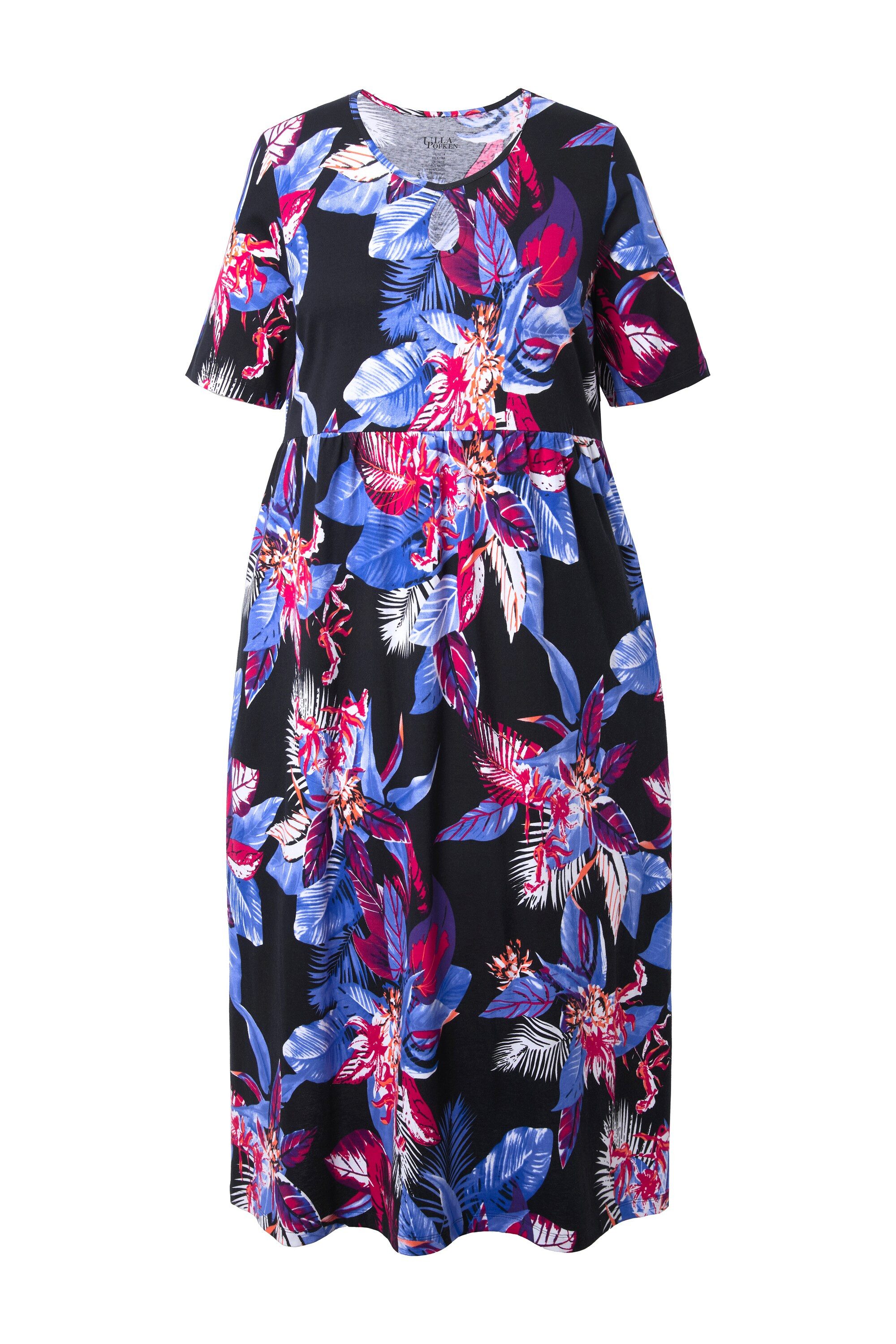 Ulla Popken Maxikleid Maxikleid Blüten A-Linie Rundhals Halbarm günstig online kaufen