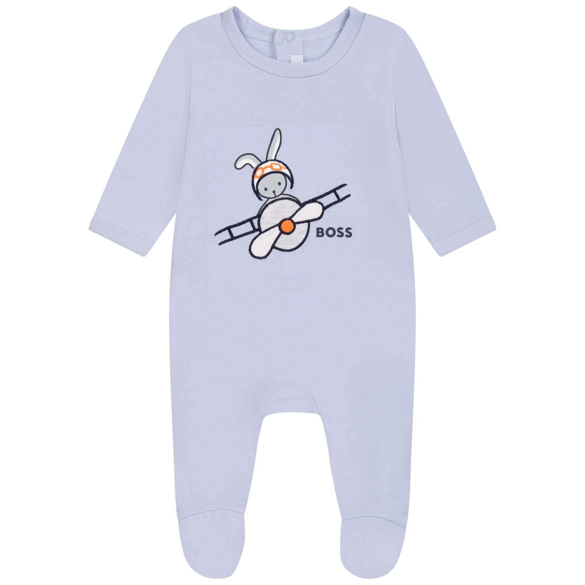 BOSS Strampler BOSS Baby Strampler Bodysuit Pyjama hellblau Hase mit Logo