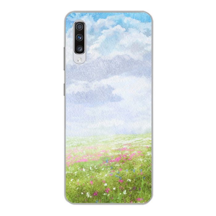 MuchoWow Handyhülle Aquarell - Blumen - Landschaft Phone Case Handyhülle Samsung Galaxy A70 Silikon Schutzhülle