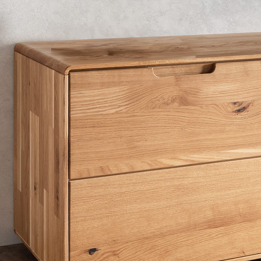 Lomadox Lowboard WISLA-69, Massiv Wildeiche geölt, 149 cm, Griffeinfräsung, Softclose, montiert