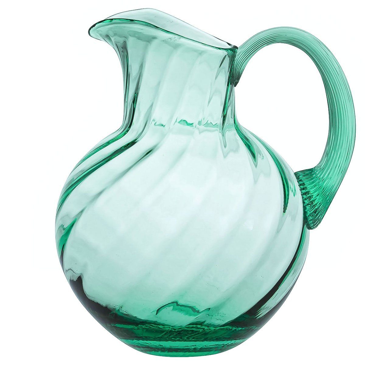 KLIMCHI Wasserkrug Marika für 2 Liter; Krug / Karaffe aus mundgeblasenem Kristallglas mit Henkel und Eislippe Beryl (Grün)