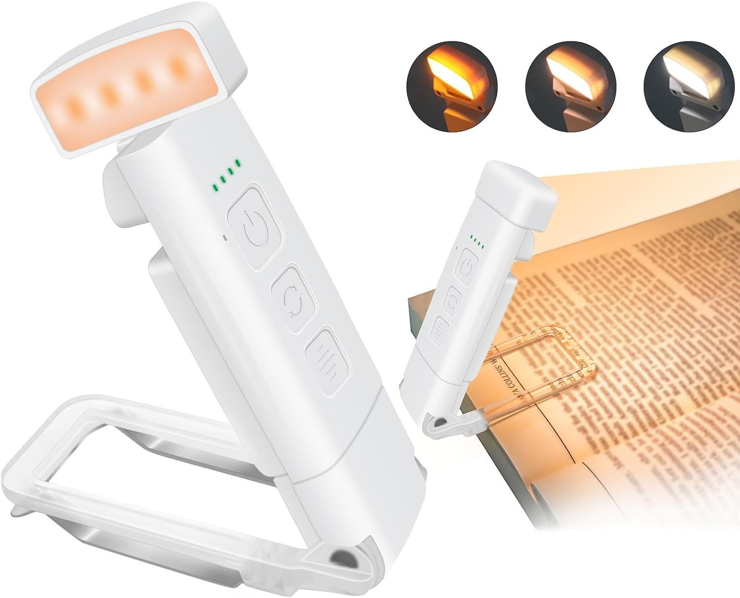 LED Leselampe Buch Klemme Weiß, 3 Farben & 5 Helligkeiten Dimmbar
