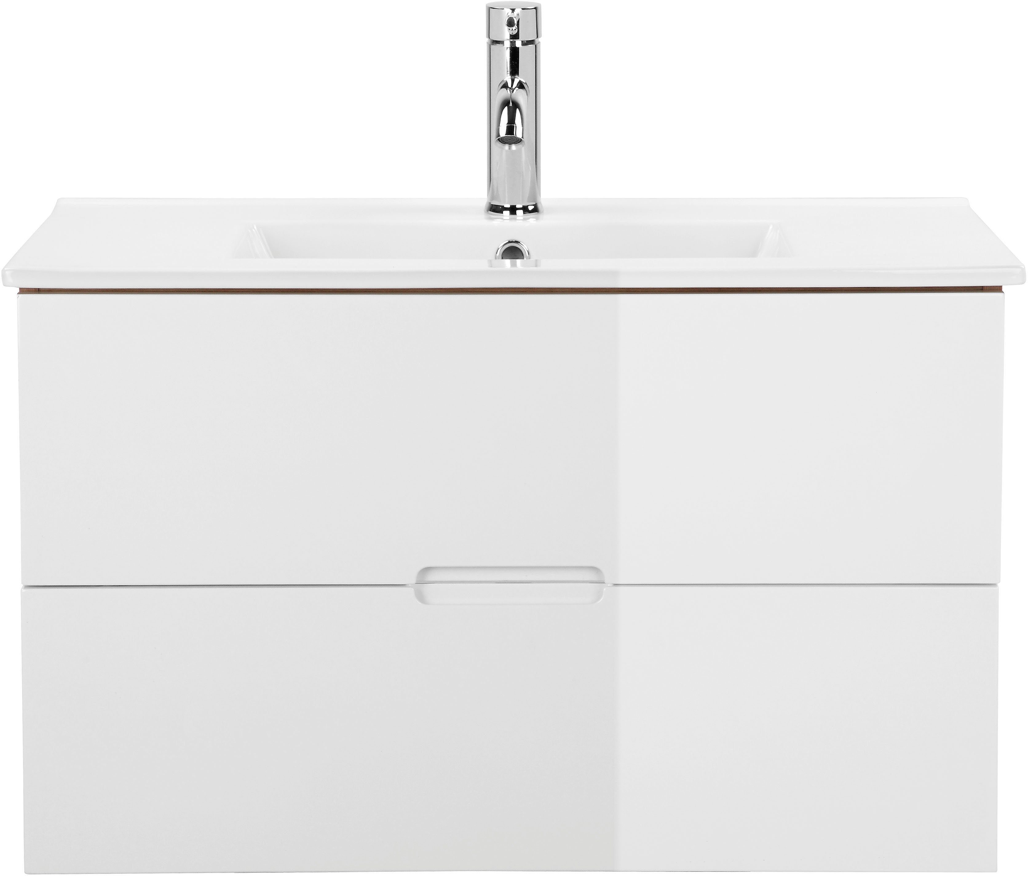 welltime Waschtisch Lund Badezimmerschrank Unterschrank mit Becken (Set), Waschplatz mit Waschbecken und 2 Auszügen Breite 80 cm