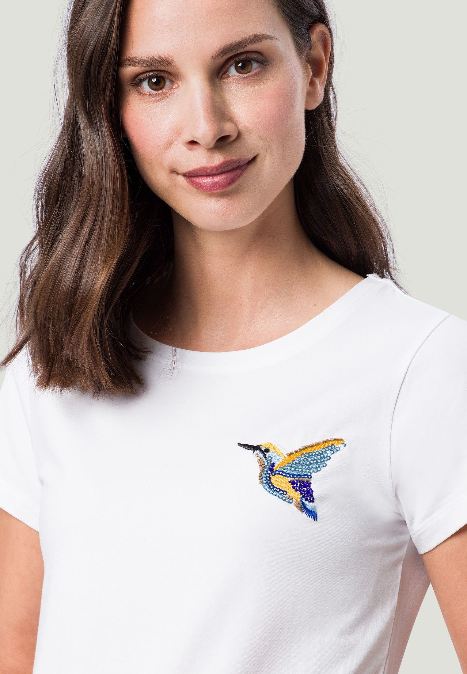Damen Shirts Zero T-Shirt mit Kolibriprint Ziersteine