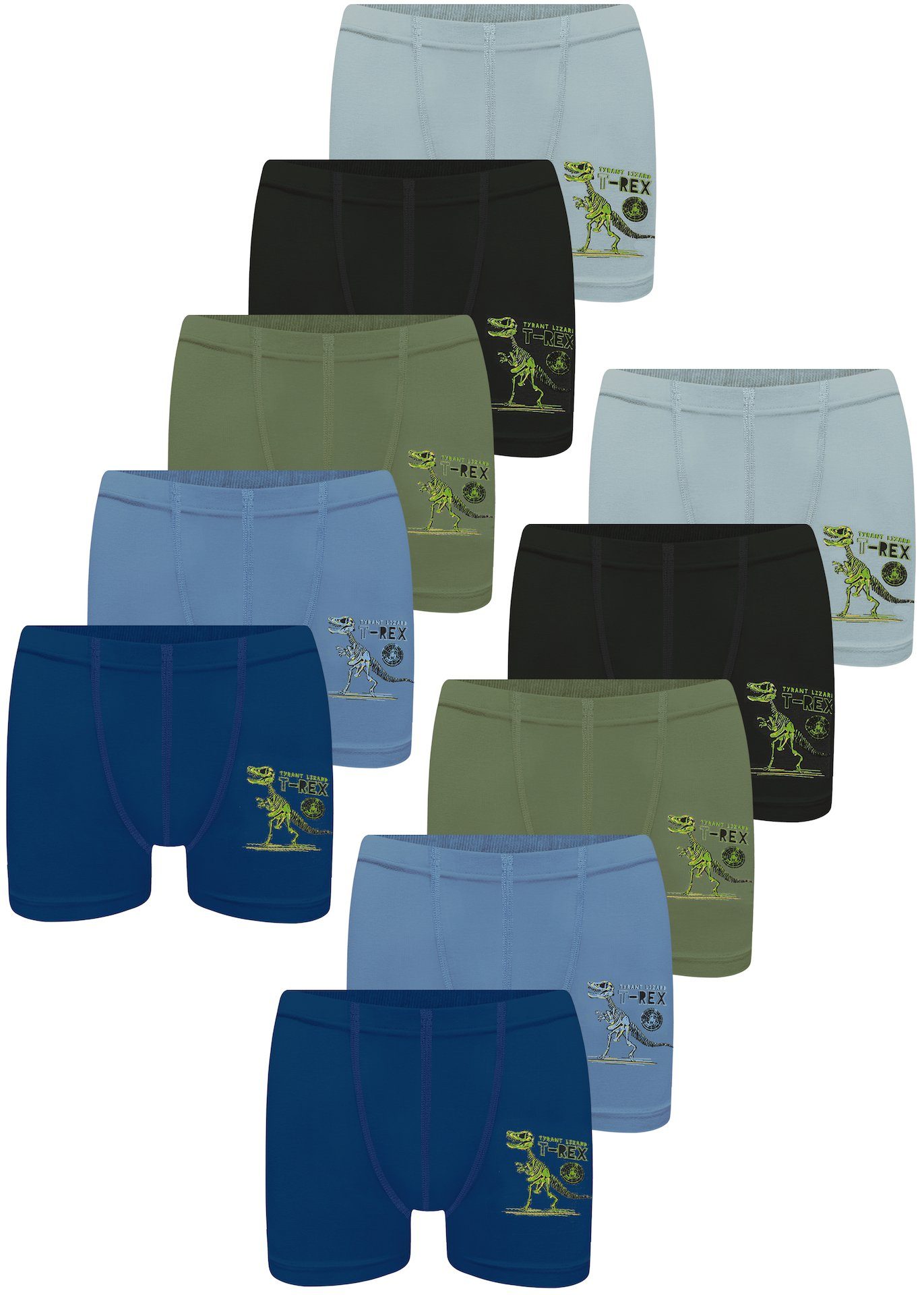 LOREZA Boxershorts 10 Jungen Boxershorts Unterhosen aus Baumwolle Unterwäsche - T-Rex (Spar-Packung, 10-St)