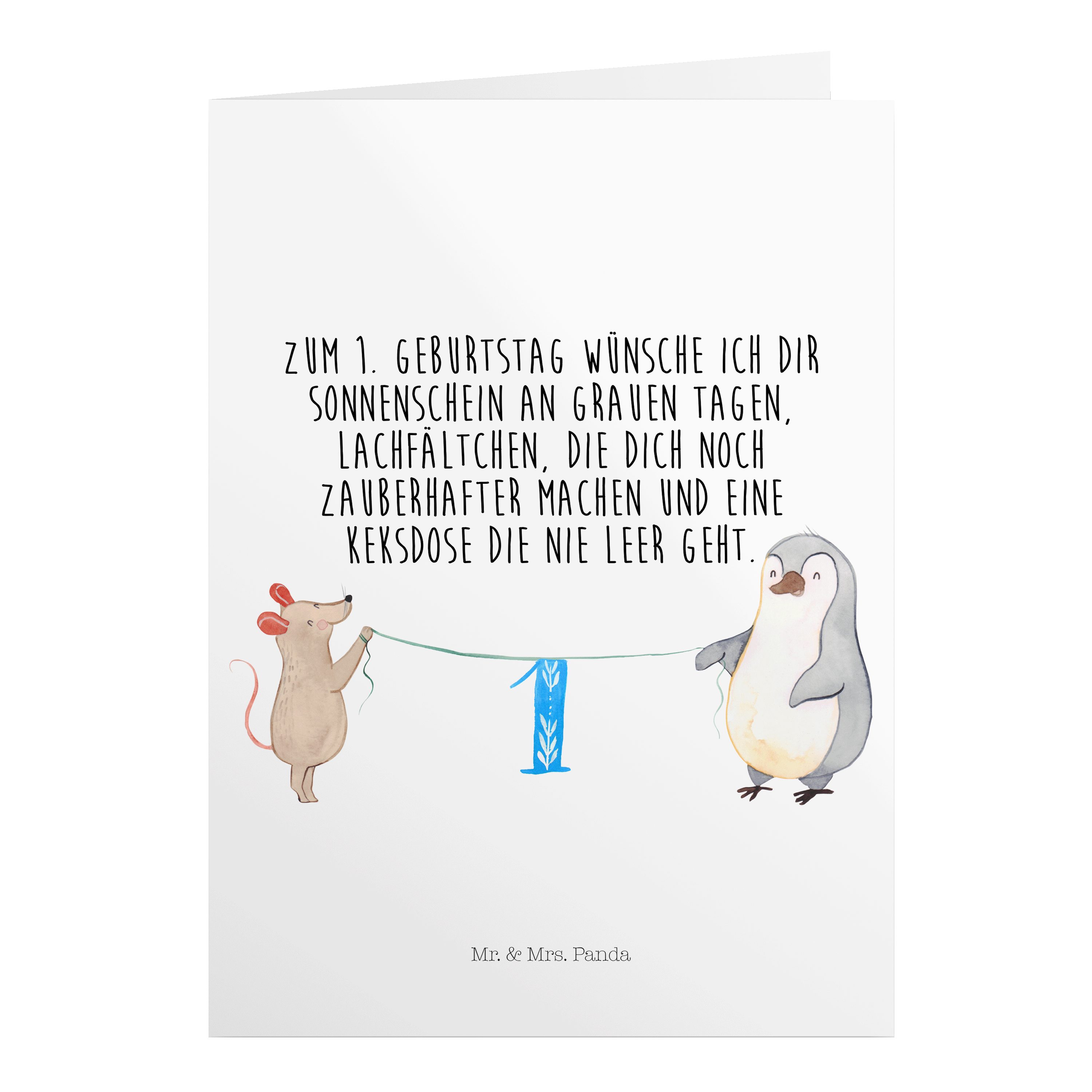 Mr. & Mrs. Panda Geburtstagskarten 1. Geburtstag Maus Pinguin - Weiß - Geschenk, Geburtstagsgeschenk, Kl