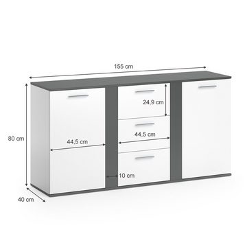 Vicco Kommode Sideboard Highboard NOVELLI 2D3S Anthrazit / Weiß