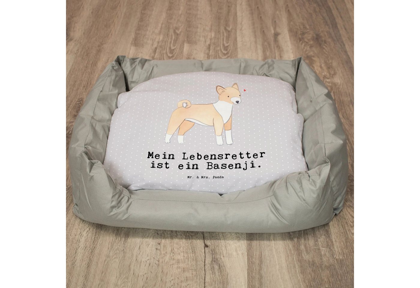 Thumbnail - Mr. & Mrs. Panda Tierbett Basenji Lebensretter - Grau Pastell - Geschenk, Hundebett, Kongo-Terr, Zeitlos elegant