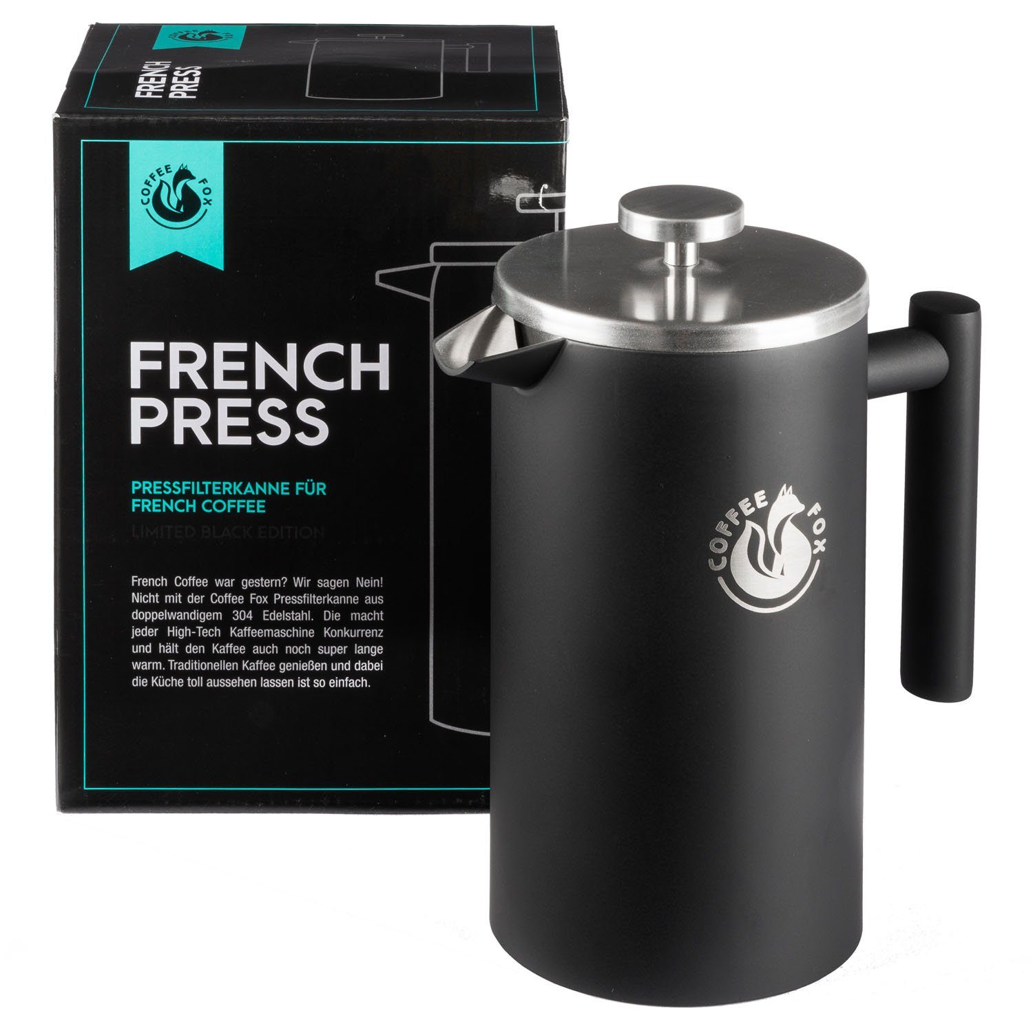 Coffee Fox French Press Kanne Kaffeepresse Kaffeekanne, Französisch, Pressfilterkanne