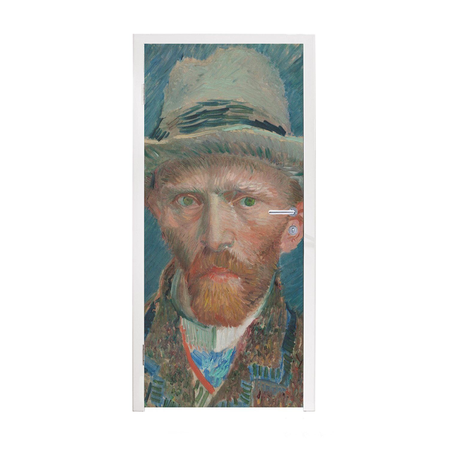 MuchoWow Türtapete Selbstporträt 1887 - Gemälde von Vincent van Gogh, Matt, bedruckt, (1 St), Fototapete für Tür, Türaufkleber, 75x205 cm