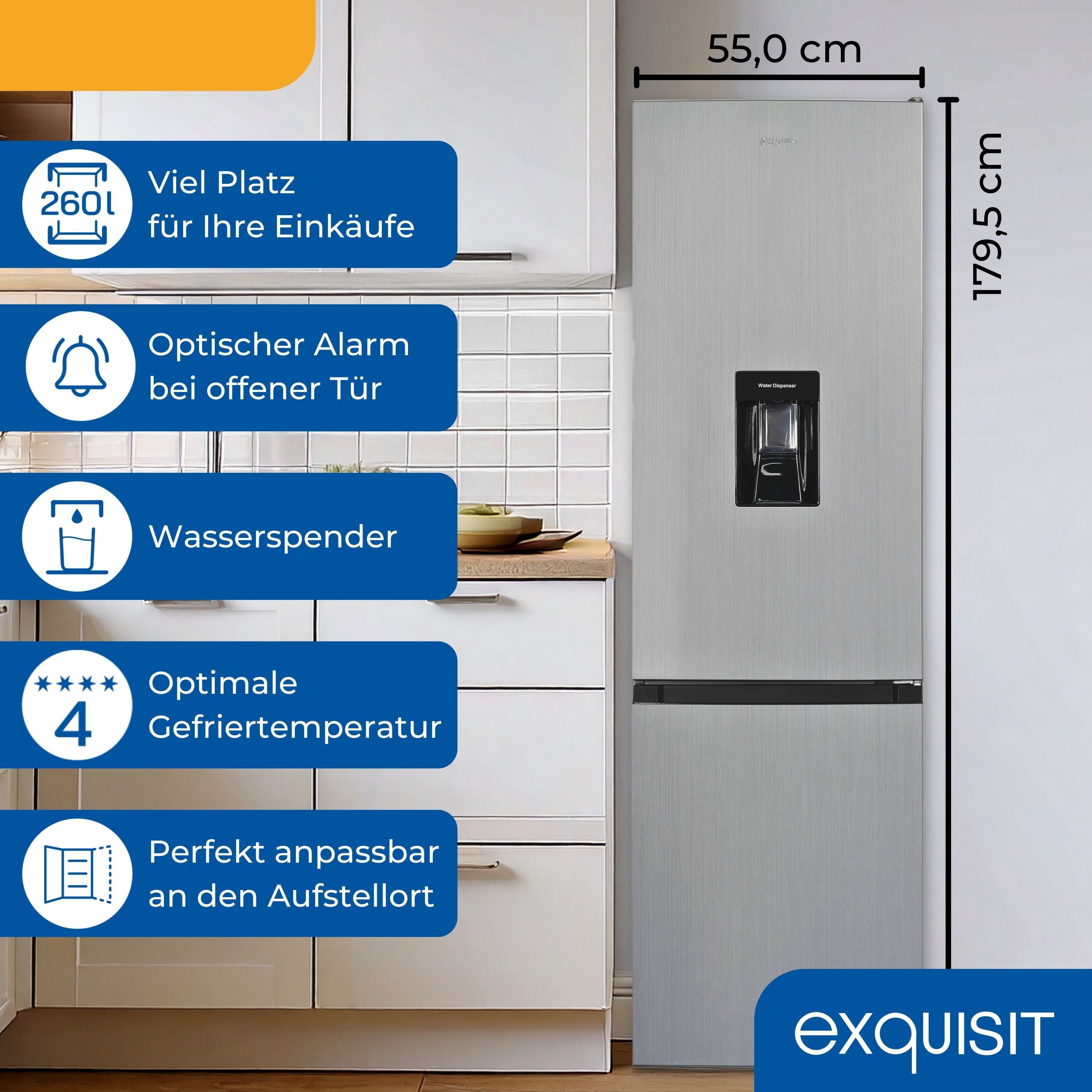 exquisit Kühl-/Gefrierkombination KGC5265-70-WS-040D, 179.5 cm hoch, 55 cm breit, 2 Jahre Herstellergarantie