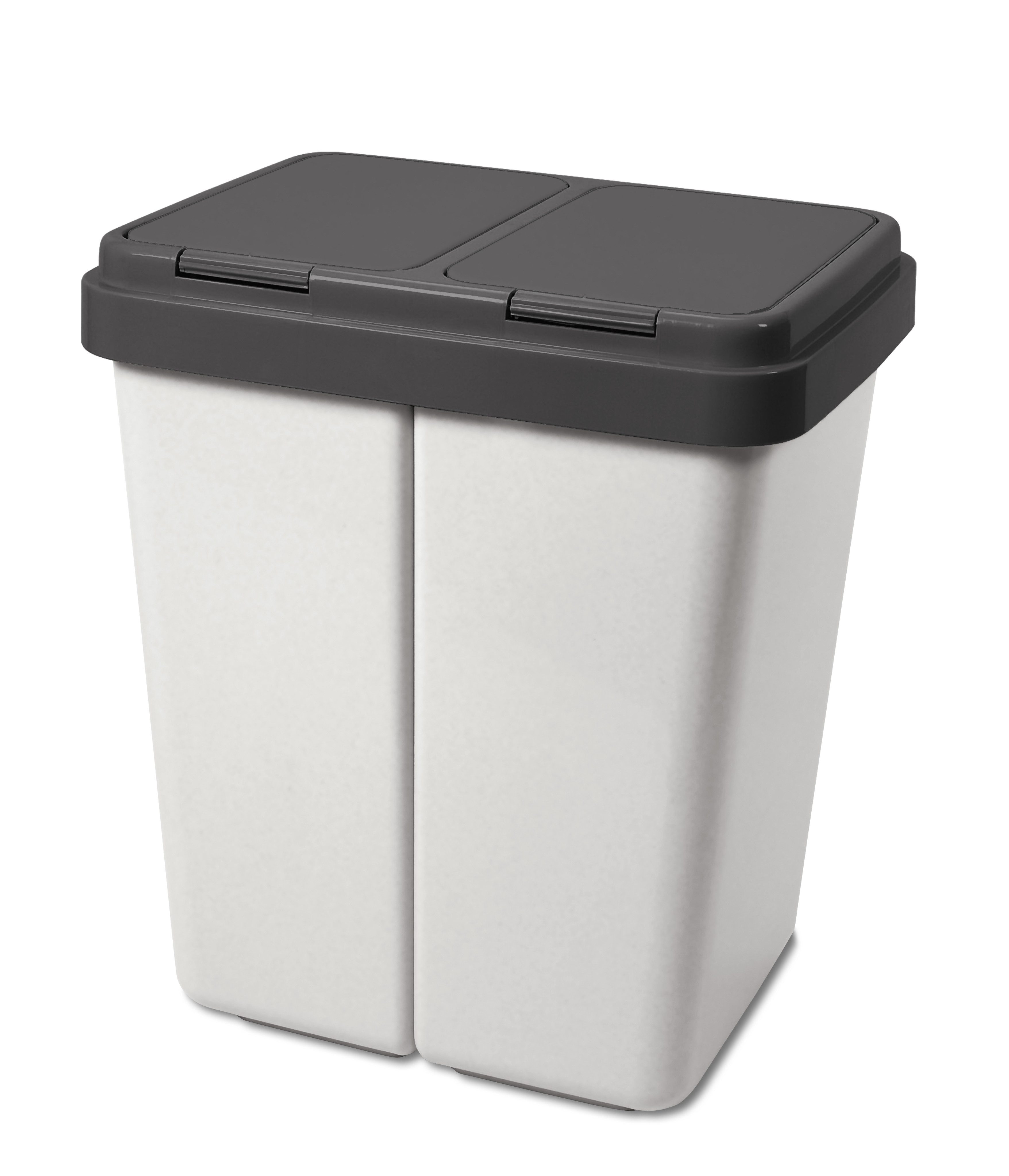 Gardissimo Mülltrennsystem Duo Bin Mix Müllsortierer Doppel Mülltonne Abfalleimer 2 fach, 2 mal 25 Liter mit Tippdeckel und Klemmringen inkl. 2 Ersatzfedern