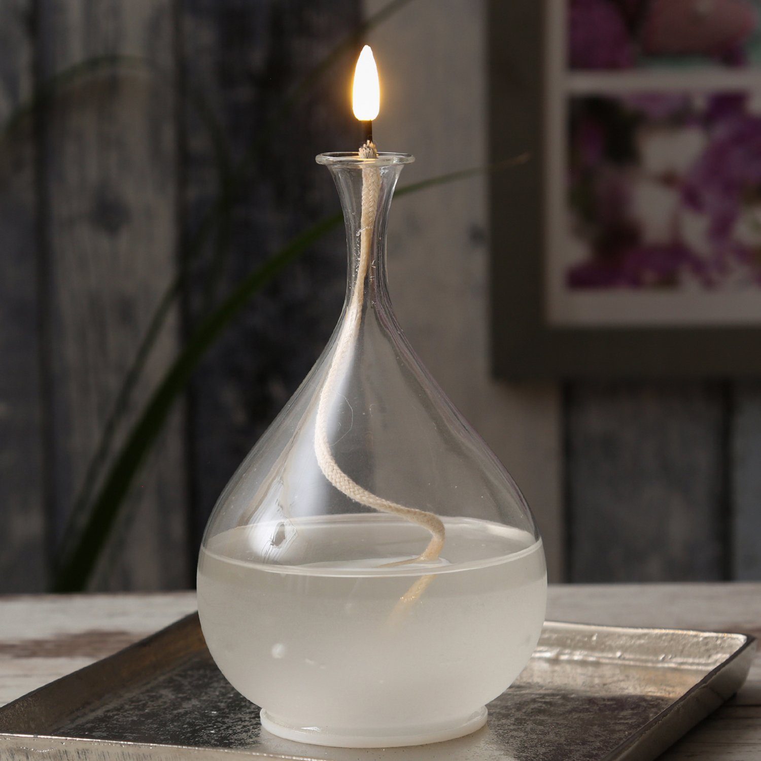 MARELIDA LED-Kerze im Glas Öllampe Flüssigwachs Optik flackernd Timer H: 18,5cm bauchig (1-tlg)