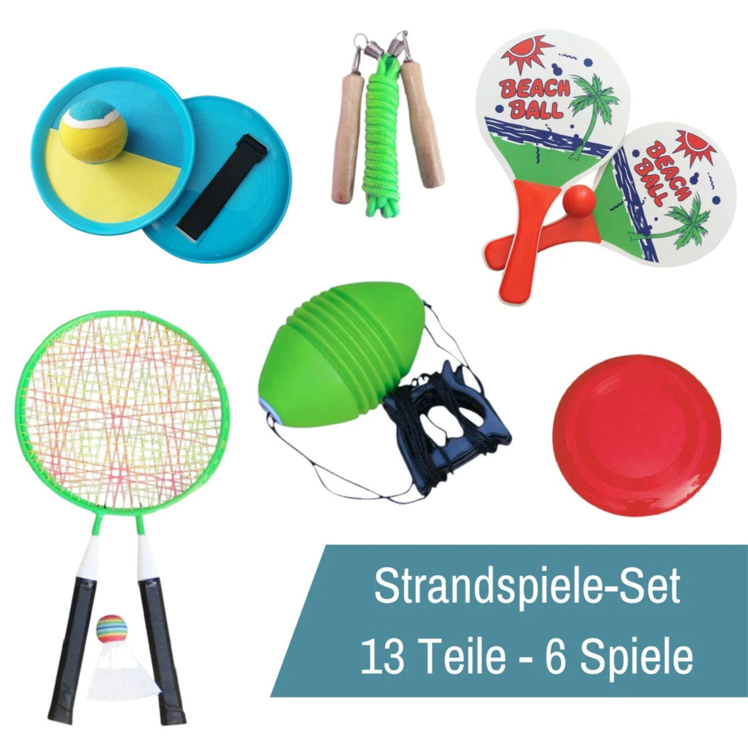 L.A. Sports Spiel Strandspiel-Set 6 in 1, Familienspiel/ Kinderspiel, inklusive Tragetasche