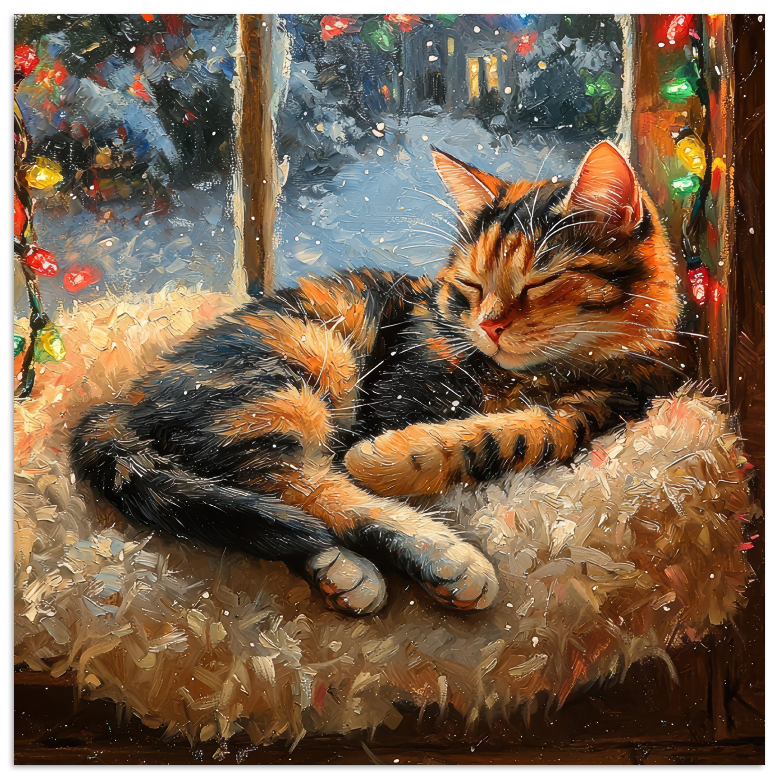 MuchoWow Poster Katze - Weihnachten - Winter - Tier, (1 St), Poster ohne Rahmen, Wandbild, Wandposter, 50x50 cm