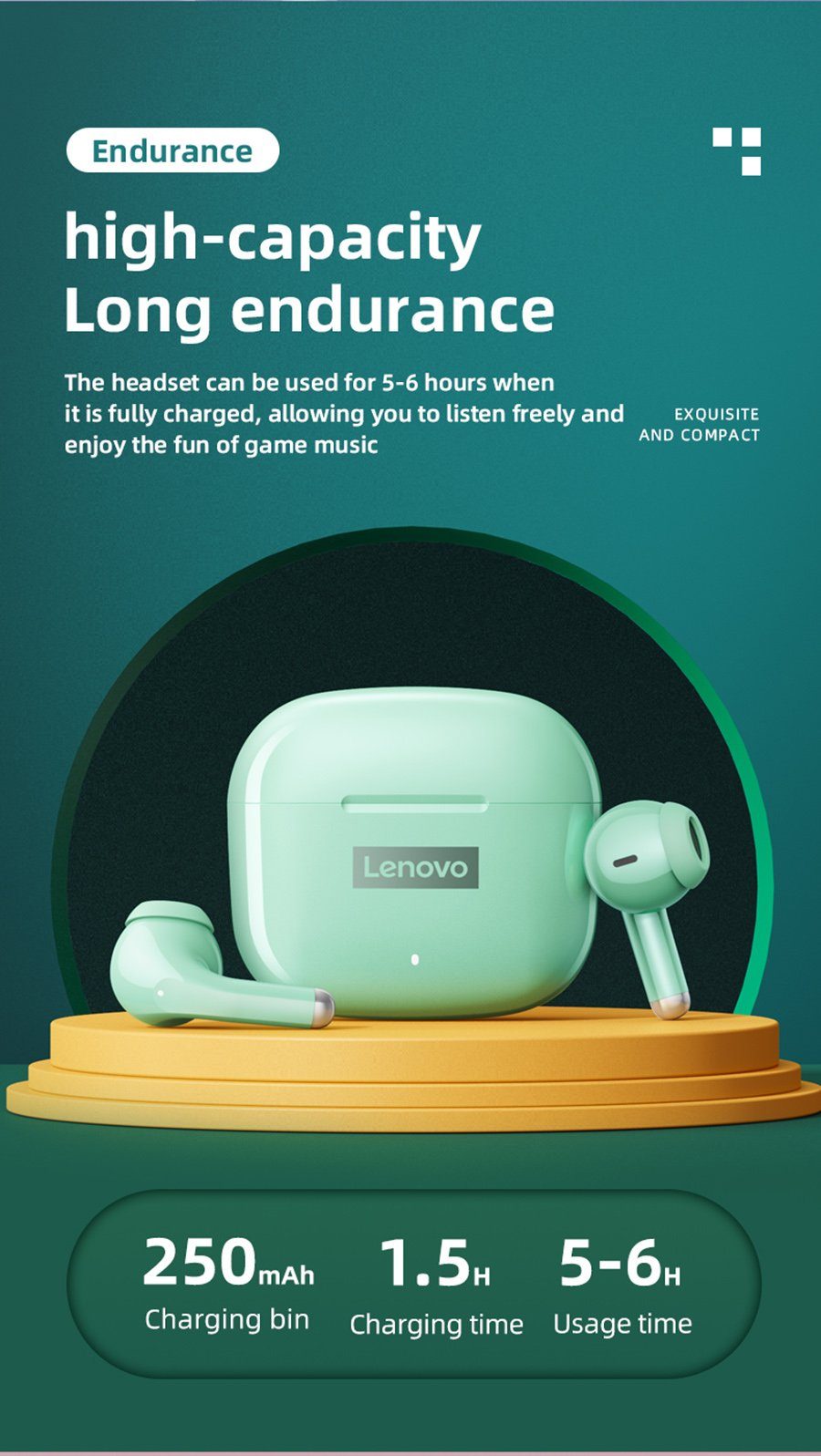 Lenovo LP40 - mit Siri, mAh Schwarz) Stereo Ohrhörer 250 (True mit Bluetooth kabellos, Kopfhörer-Ladehülle 5.1, Wireless, Google Touch-Steuerung Assistant, Pro Bluetooth-Kopfhörer