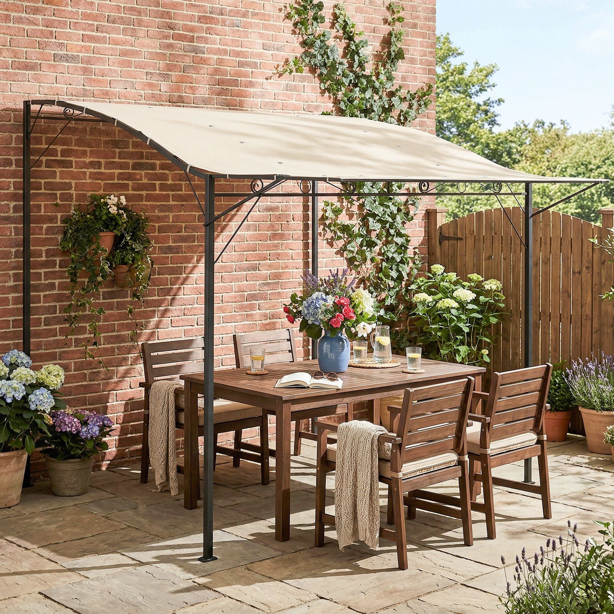 Outsunny Pavillon freistehende Pergola aus Stahl, mit 0 Seitenteilen, (Pergola Pavillon aus Stahl, wasserabweisend Sonnenschutz), freistehend, für Garten Balkon Cremeweiß