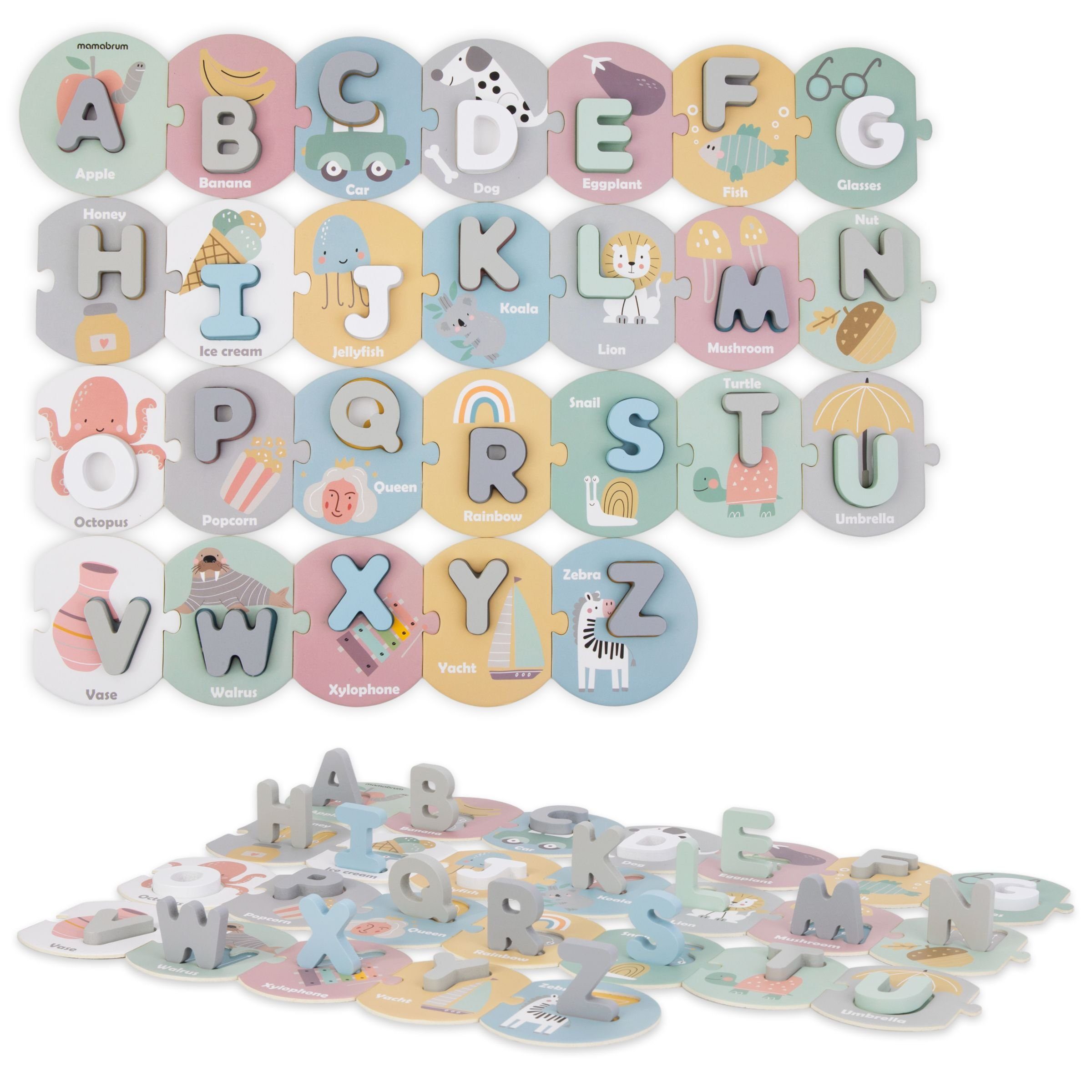 Mamabrum Puzzle-Sortierschale aus Alphabetpuzzle Buchstaben Holz - lernen