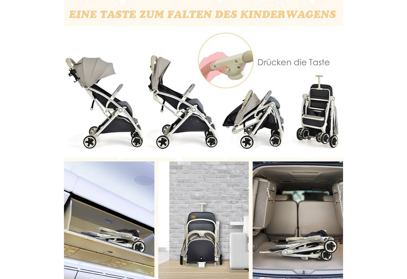 Thumbnail - COSTWAY Kinder-Buggy, Sportwagen faltbar mit Verdeck & Becherhalter