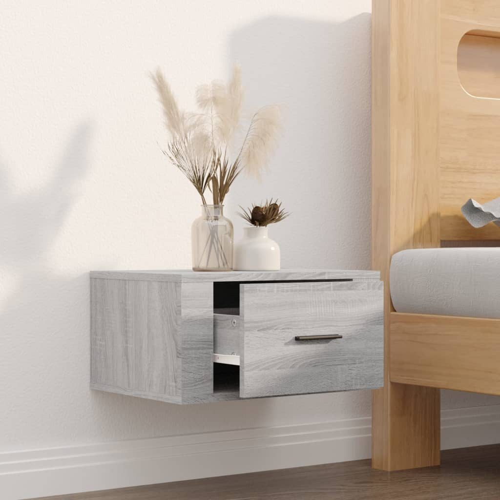 furnicato Nachttisch Wand-Holzwerkstoff Grau Sonoma 50x36x25 cm (1-St), Stabile Nachtschränkchen mit Stauraum und feuchtbeständiger Fläche