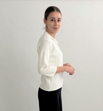 Zuckerwatte V-Ausschnitt-Pullover mit 3/4 Arm aus Viskose mit Stretch