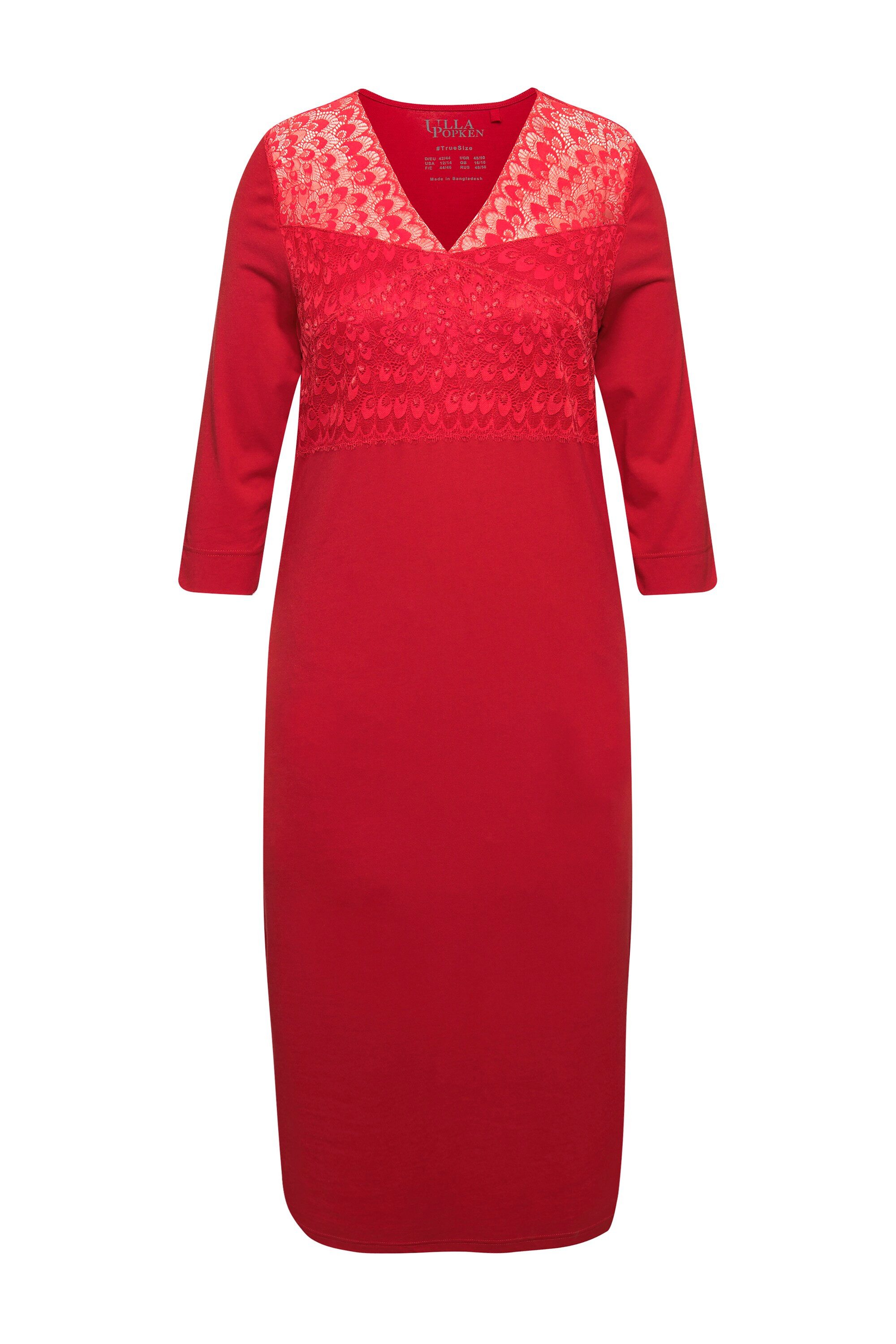 Ulla Popken Nachthemd Nachthemd Spitzeneinsatz V-Ausschnitt 3/4-Arm günstig online kaufen