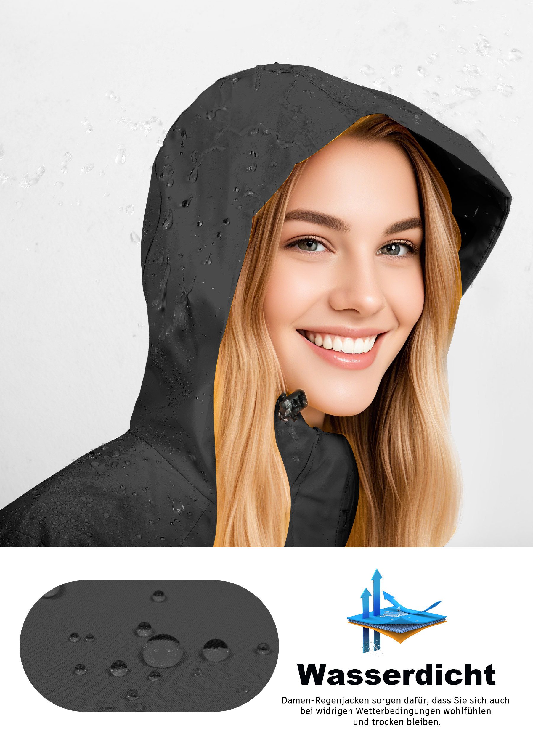 ATLASLAVA Regenjacke Damen Lang Softshelljacke Regenmantel (1-St) Frauen Trenchcoat Windbreaker Leichte Übergangsjacke Mantel – Bild 5 von 5
