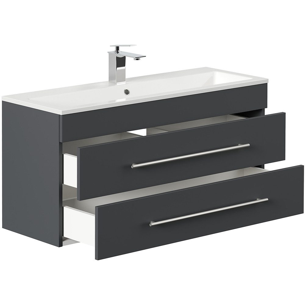 Thumbnail - Lomadox Waschtisch PALMIRA-02, 100 cm breit, grau, geringe Tiefe, mit Waschbecken
