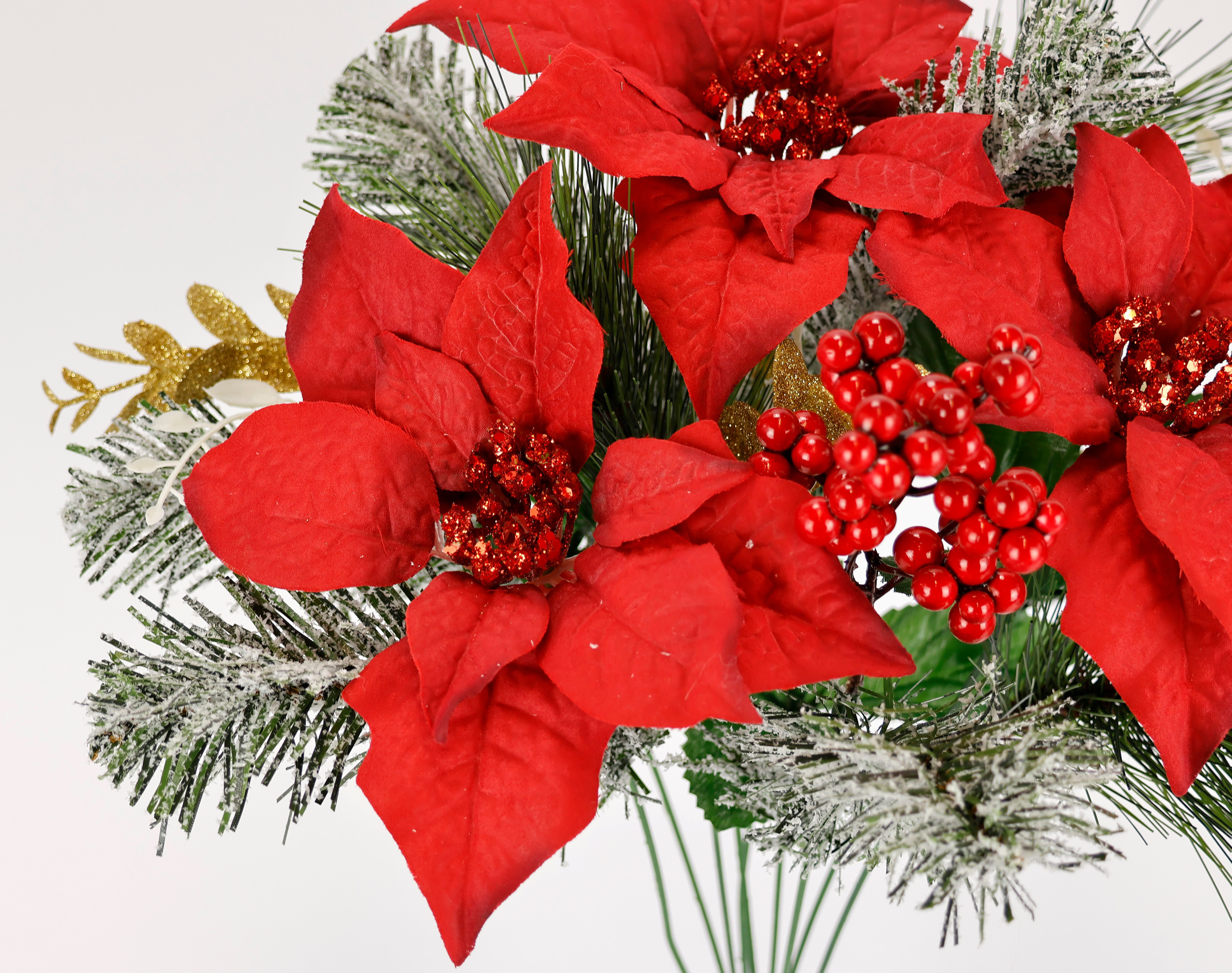 Kunstblumenstrauß Bouquet Poinsettia/Beeren/Tannenzweige Christstern, I.GE.A., Höhe 45 cm, 2er Set Weihnachtsblumen Weihnachtsdeko Adventsdeko Christstern Deko