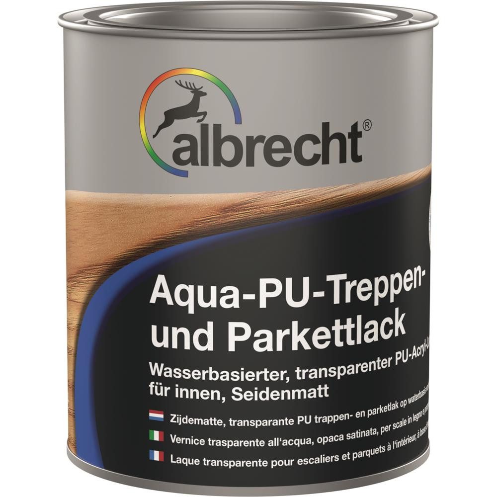 Lack Albrecht Treppen- und Parkettlack Aqua-PU Treppenlack & Parkettlack seidenmatt farblos 750 ml Holzlack, wasserbasierte Acryl-PU-Versiegelung schützt und veredelt Holzflächen