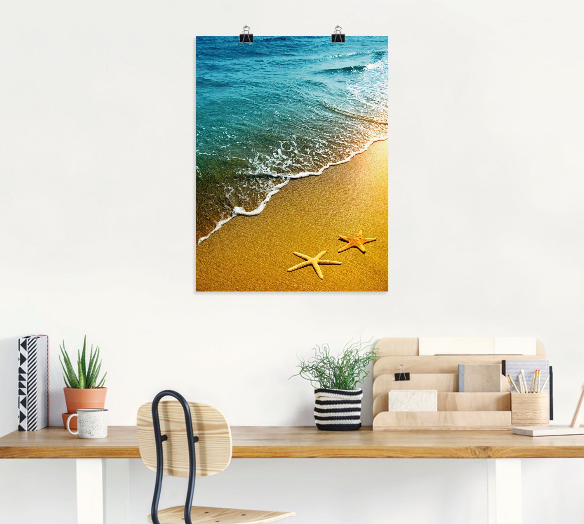 Poster Strand (1 oder als in Größen St), Wandaufkleber Leinwandbild, Seesterne, versch. Artland Alubild, Wandbild